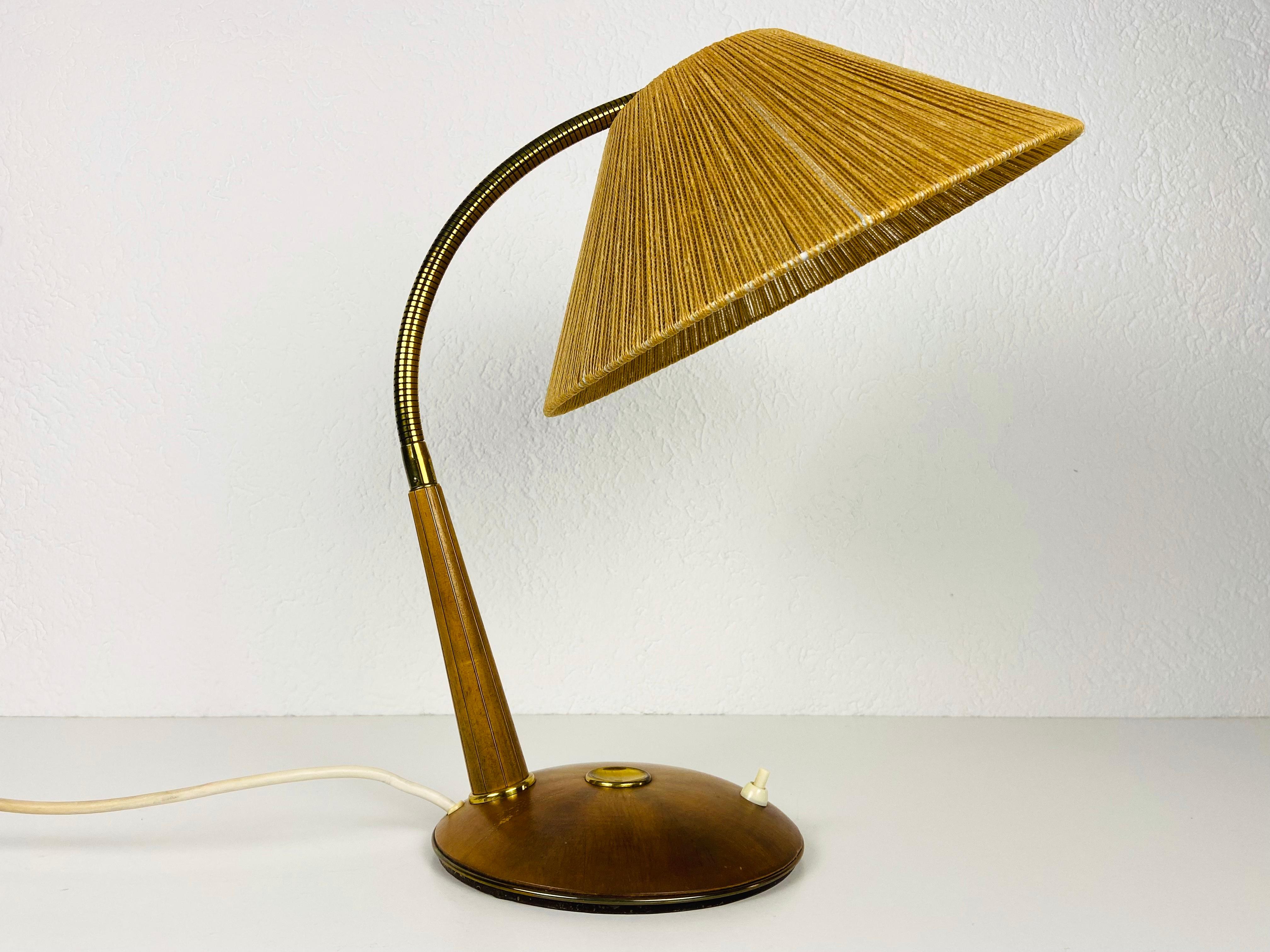Midcentury Teak and Rattan Table Lamp by Temde, circa 1970 For Sale 2