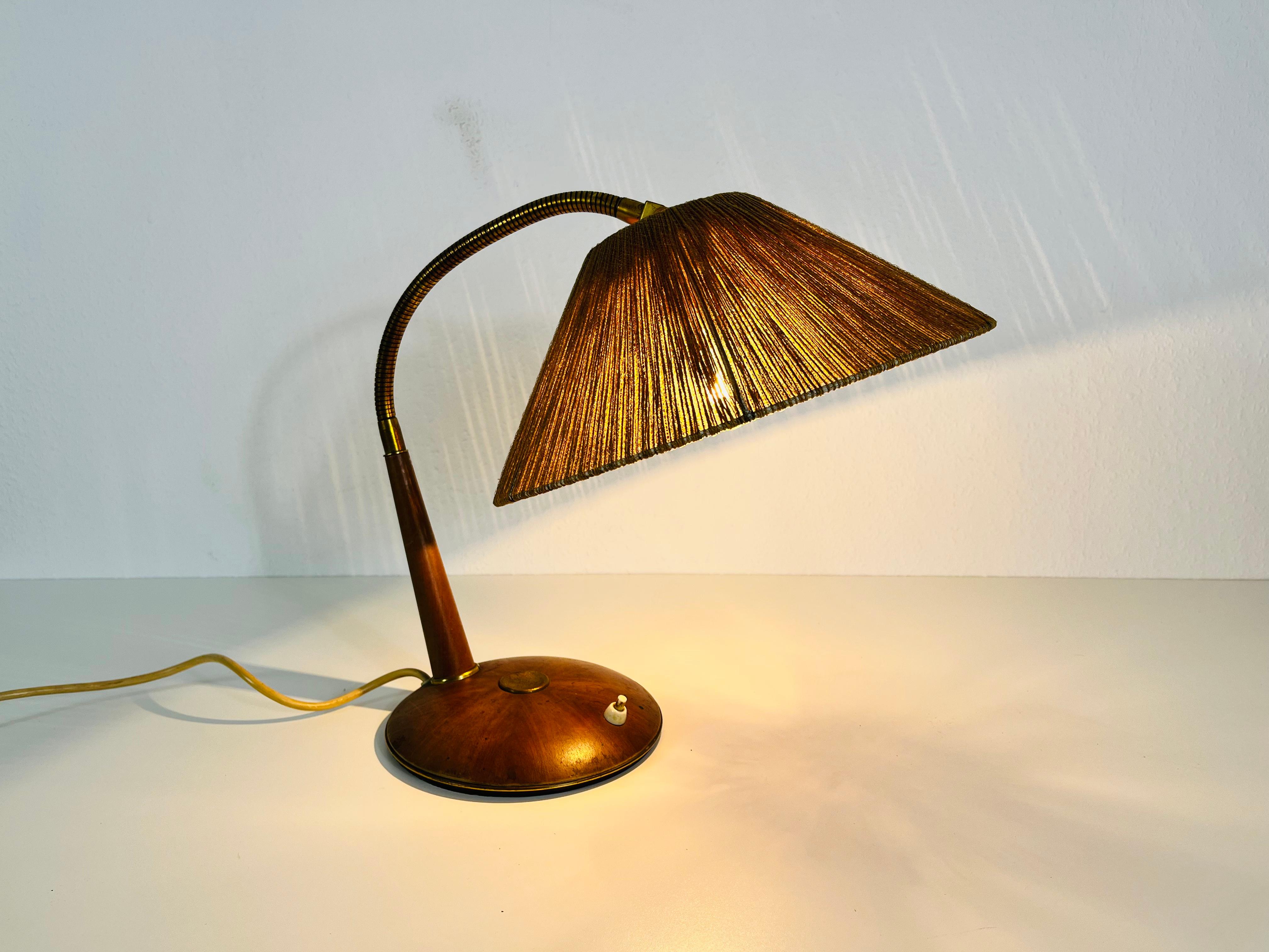 Midcentury Teak and Rattan Table Lamp by Temde, circa 1970 For Sale 4