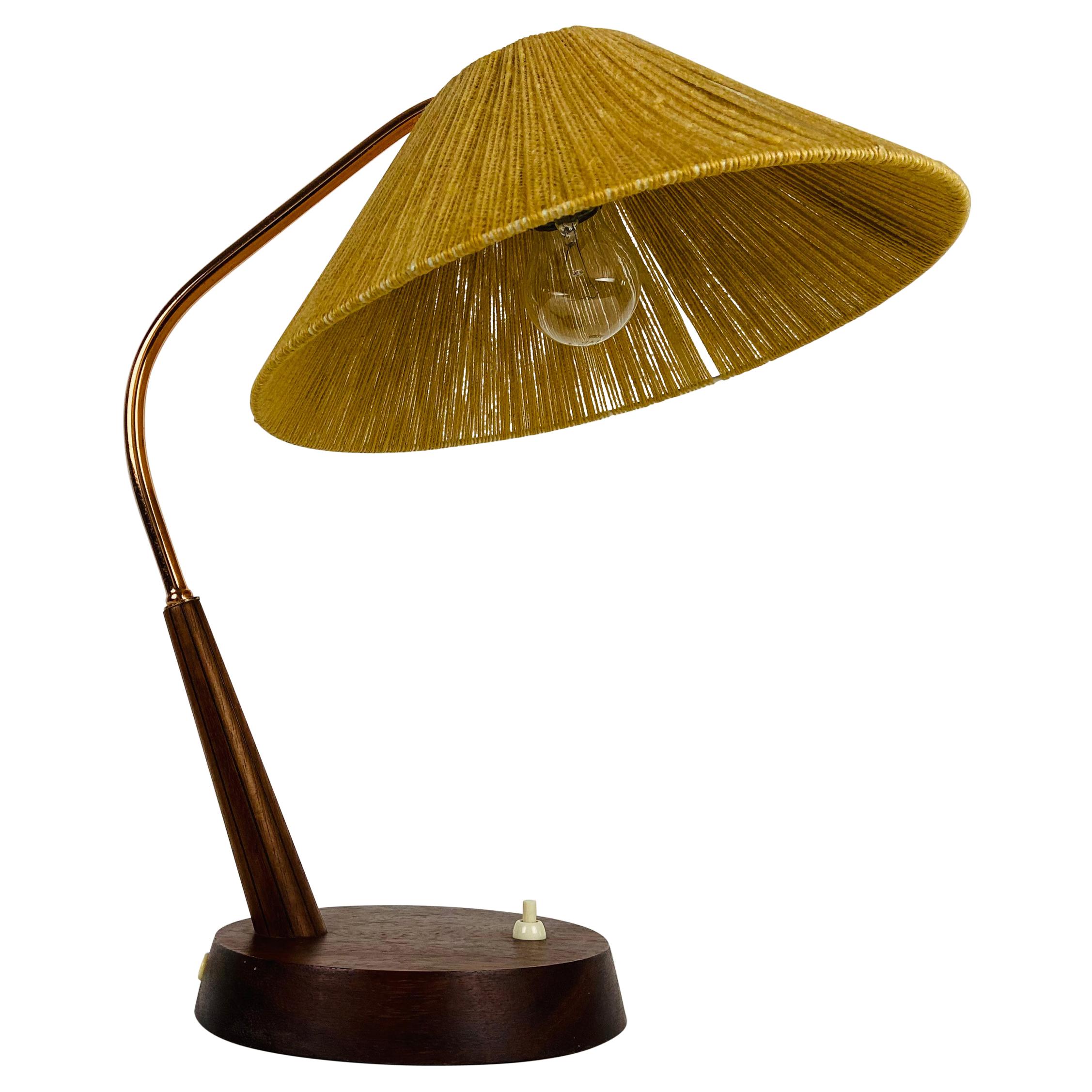 Midcentury Teak and Rattan Table Lamp by Temde, circa 1970 For Sale