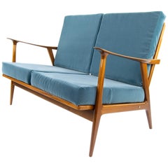 Midcentury Teak and Velvet Scandinavian Style Sofa by AG Barcelona, 1960