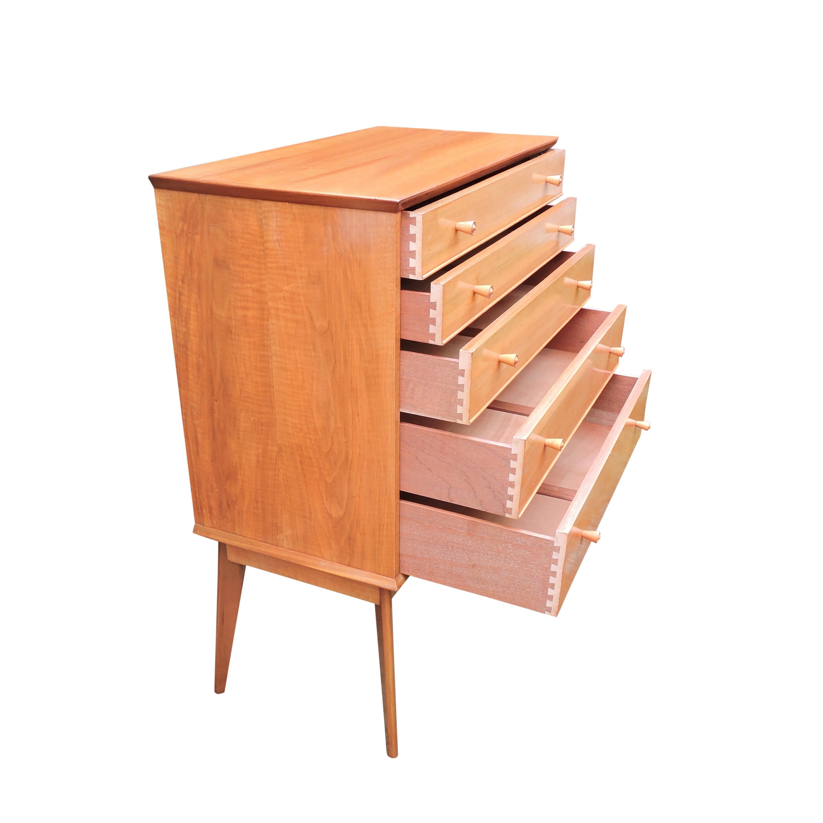 Midcentury Teak and Walnut Tall Chest of Drawers by Alfred Cox, 1950s In Good Condition For Sale In Chesham, GB