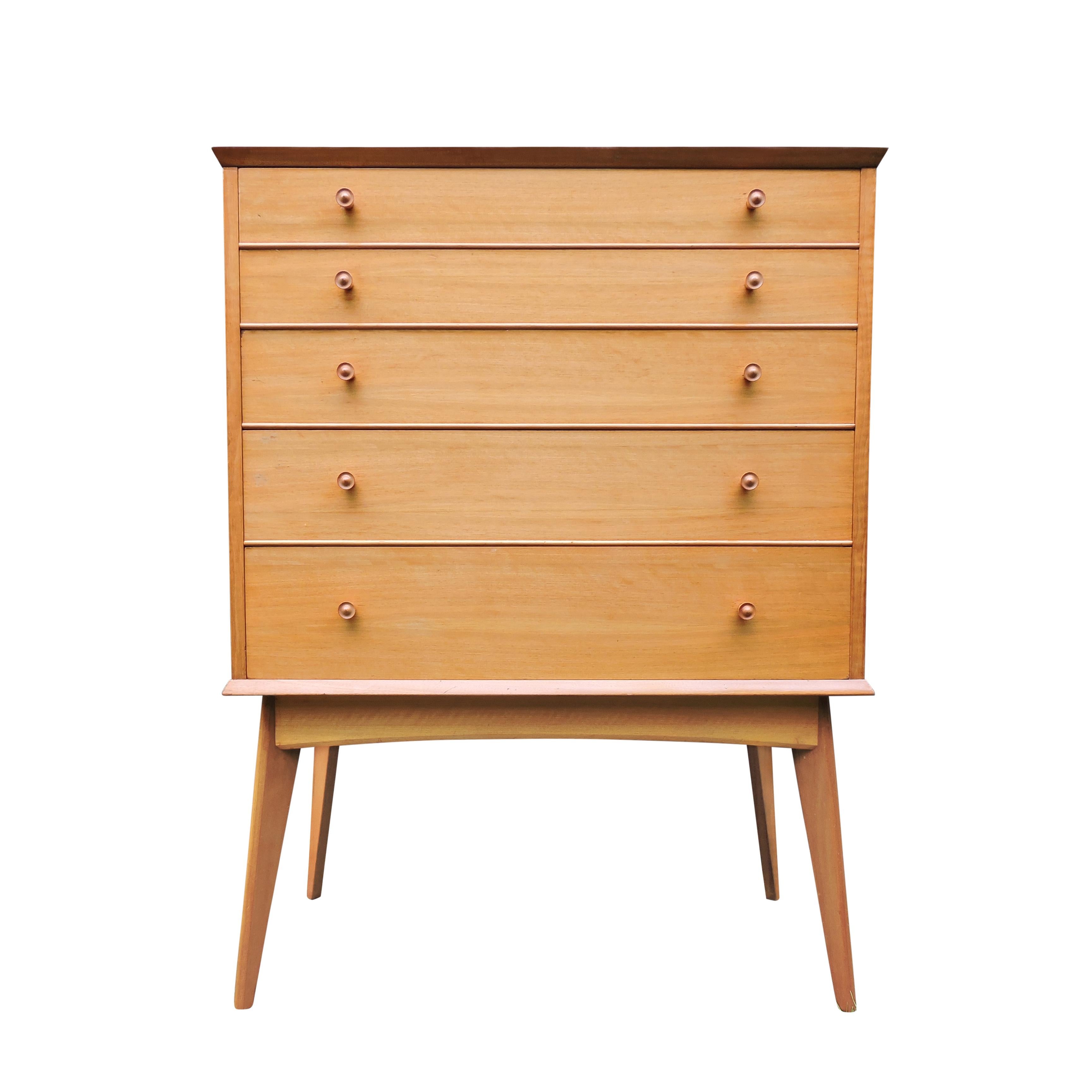 Midcentury Teak and Walnut Tall Chest of Drawers by Alfred Cox, 1950s For Sale