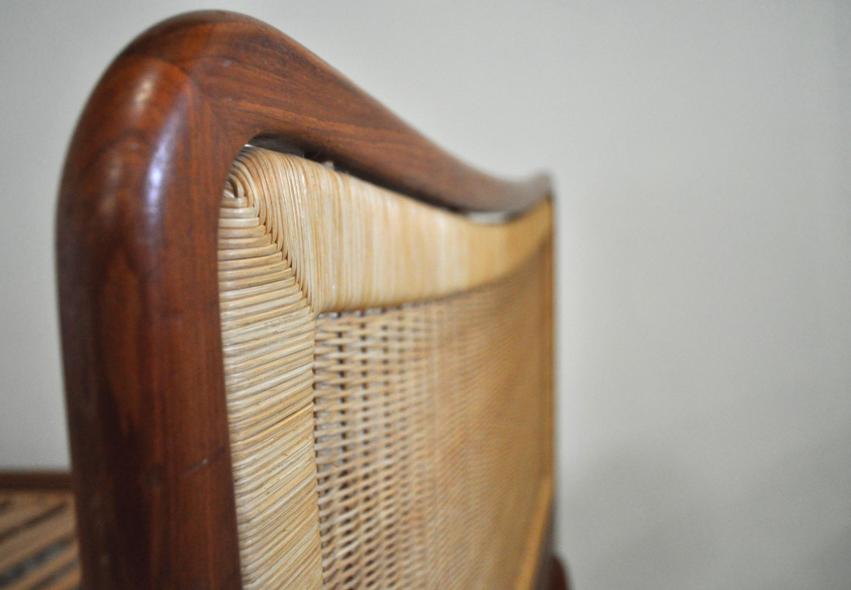 Midcentury Teak Bed with Woven Cane Head and Footboard 1