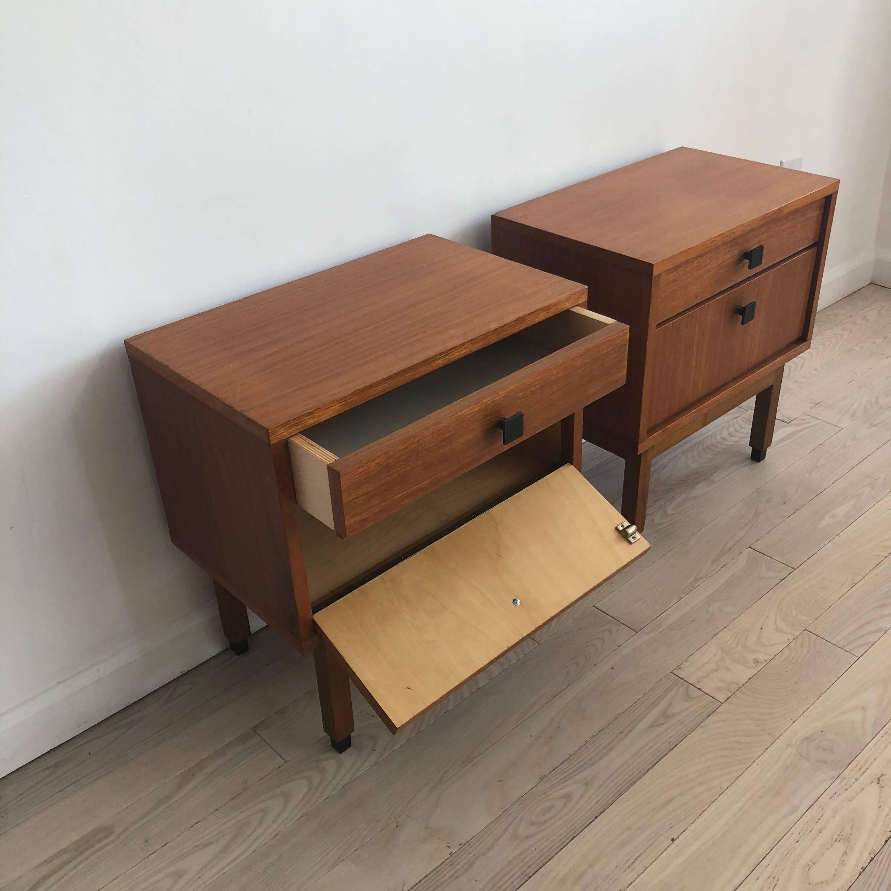 Mid-20th Century Midcentury Teak Belgium Pair of Bedside Tables