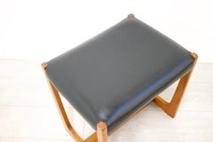Midcentury Teak & Black Vinyl Dressing Table Stool, 1960s