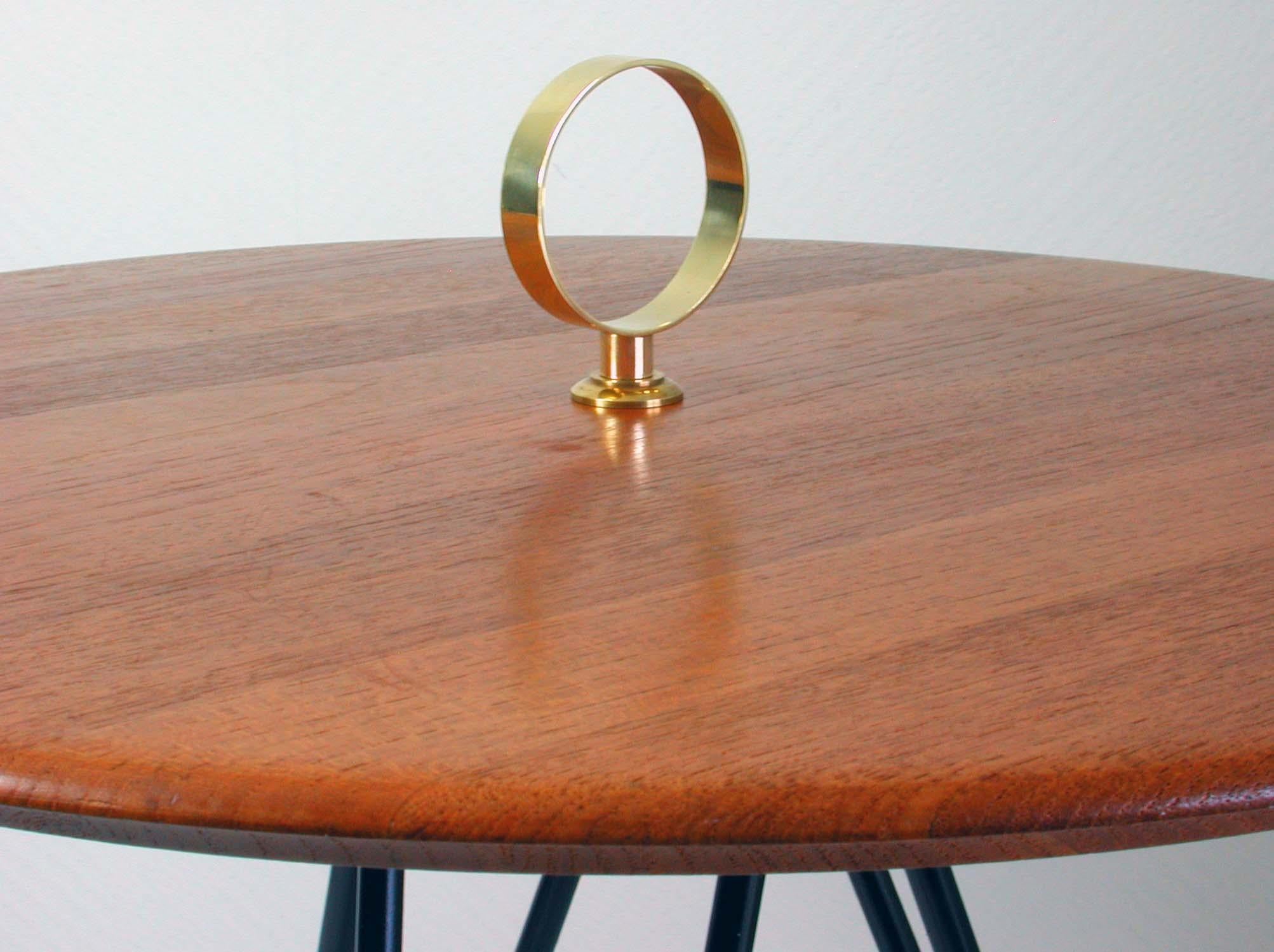 Danish Midcentury Teak, Brass and Cast Iron Tripod Side Table by Digsmed, Denmark For Sale