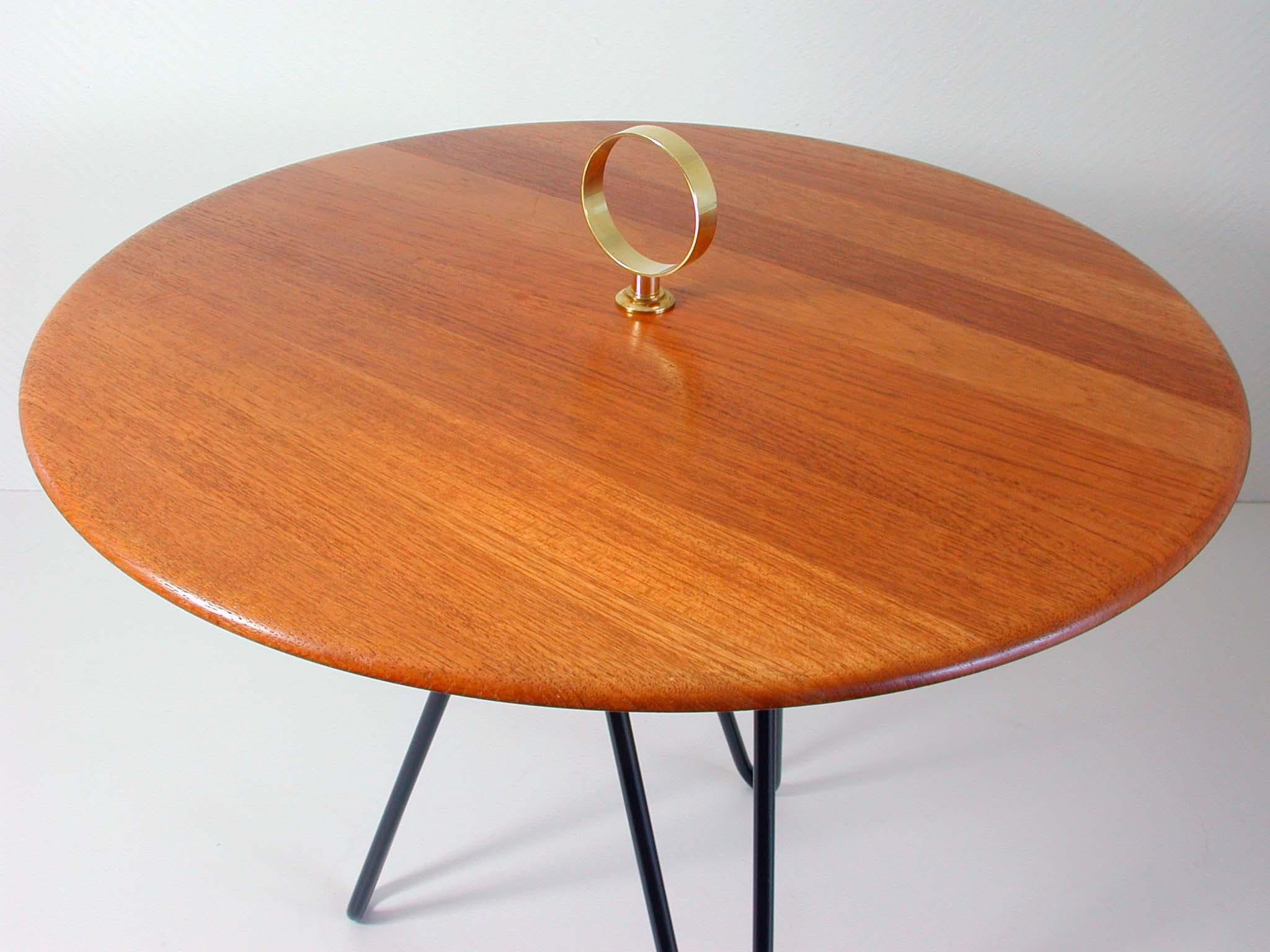 Mid-20th Century Midcentury Teak, Brass and Cast Iron Tripod Side Table by Digsmed, Denmark For Sale