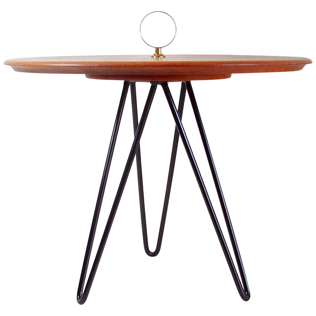 Midcentury Teak, Brass and Cast Iron Tripod Side Table by Digsmed, Denmark For Sale