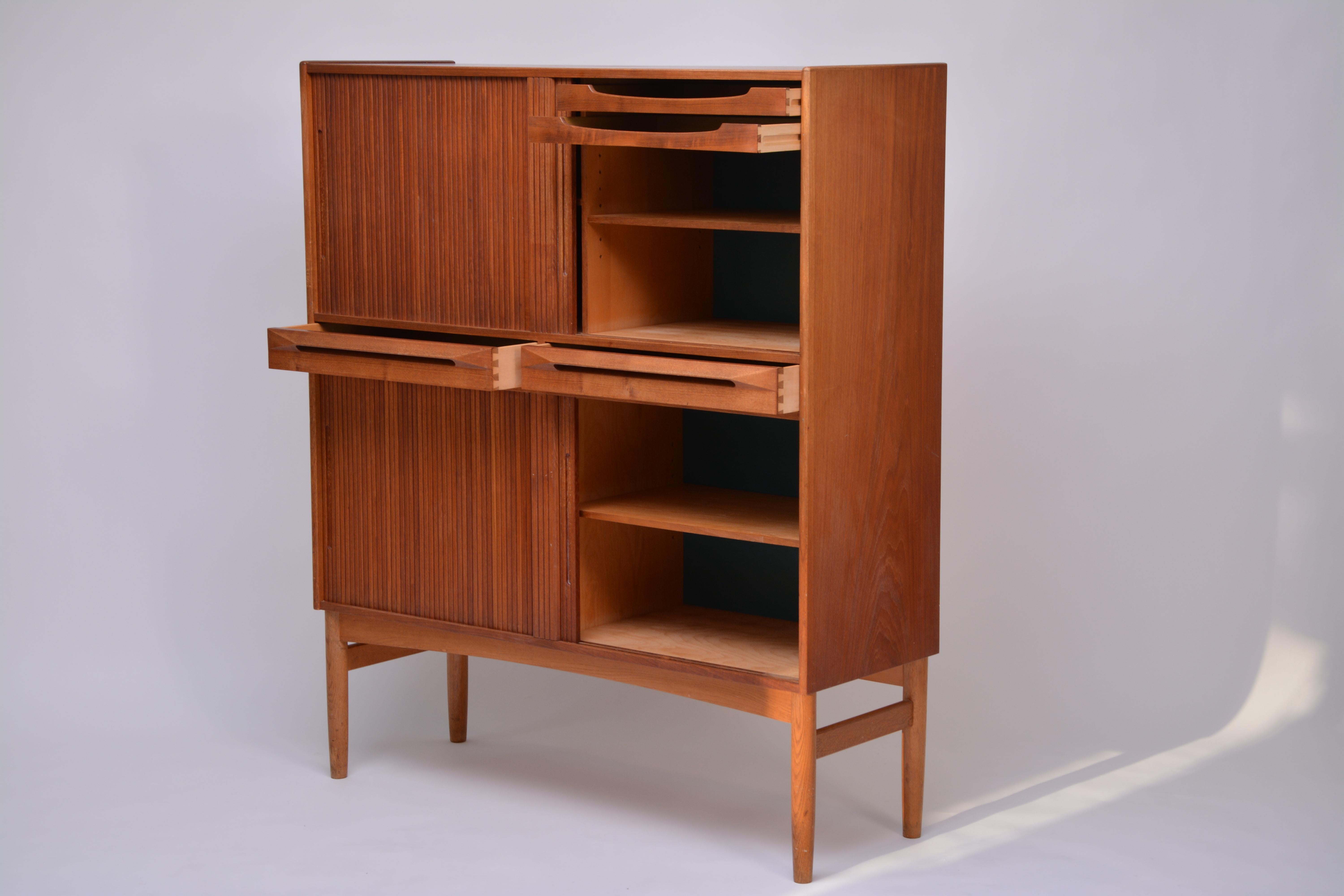 Beech Midcentury Teak Cabinet with Tambour Doors by Ib Kofod Larsen for Fredericia