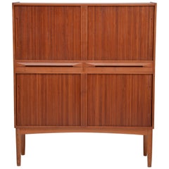 Midcentury Teak Cabinet with Tambour Doors by Ib Kofod Larsen for Fredericia