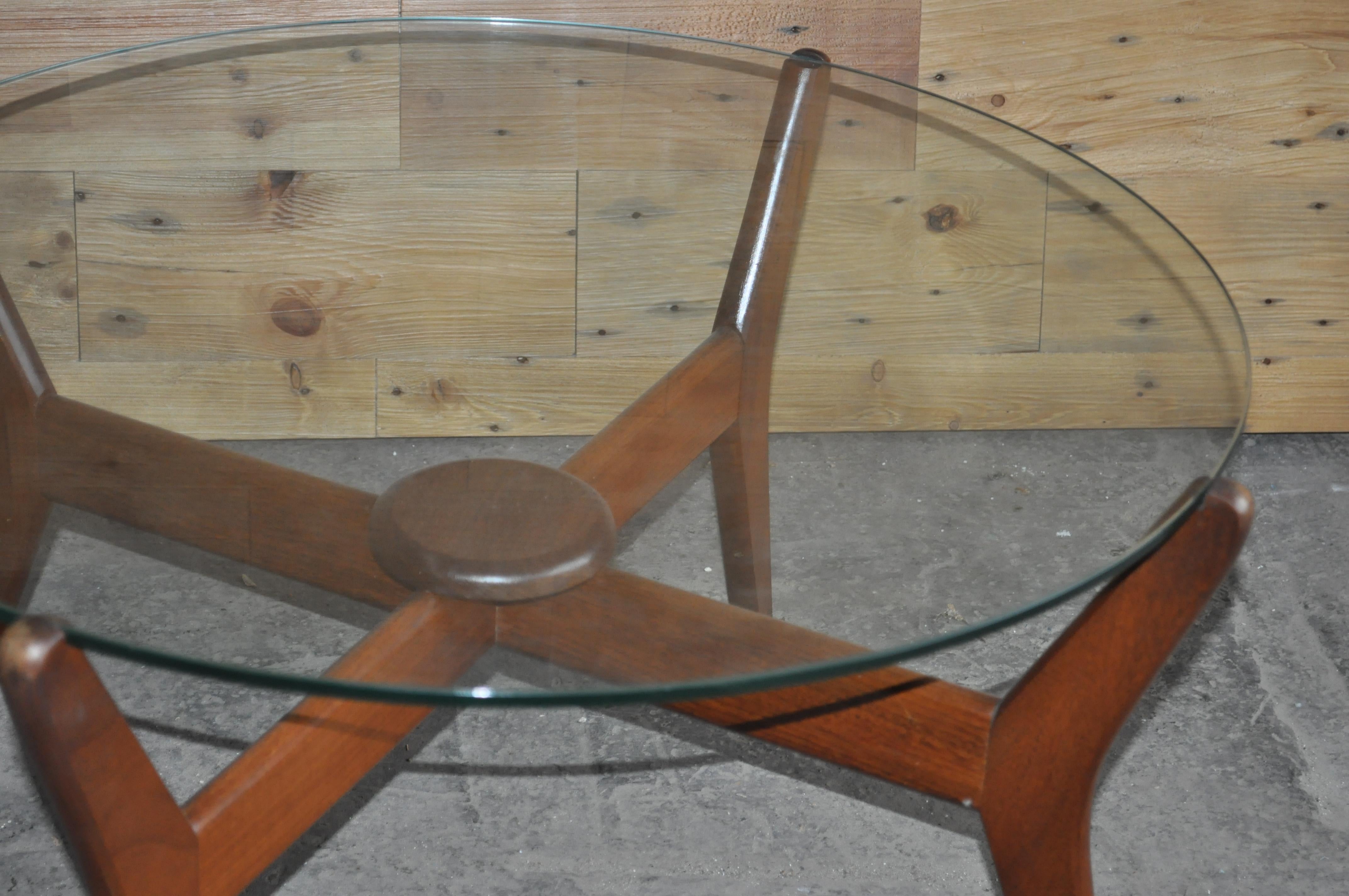 Stained Midcentury Teak Coffee Table Floating Glass Danish Pearsall Style