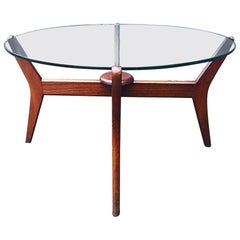Midcentury Teak Coffee Table Floating Glass Danish Pearsall Style