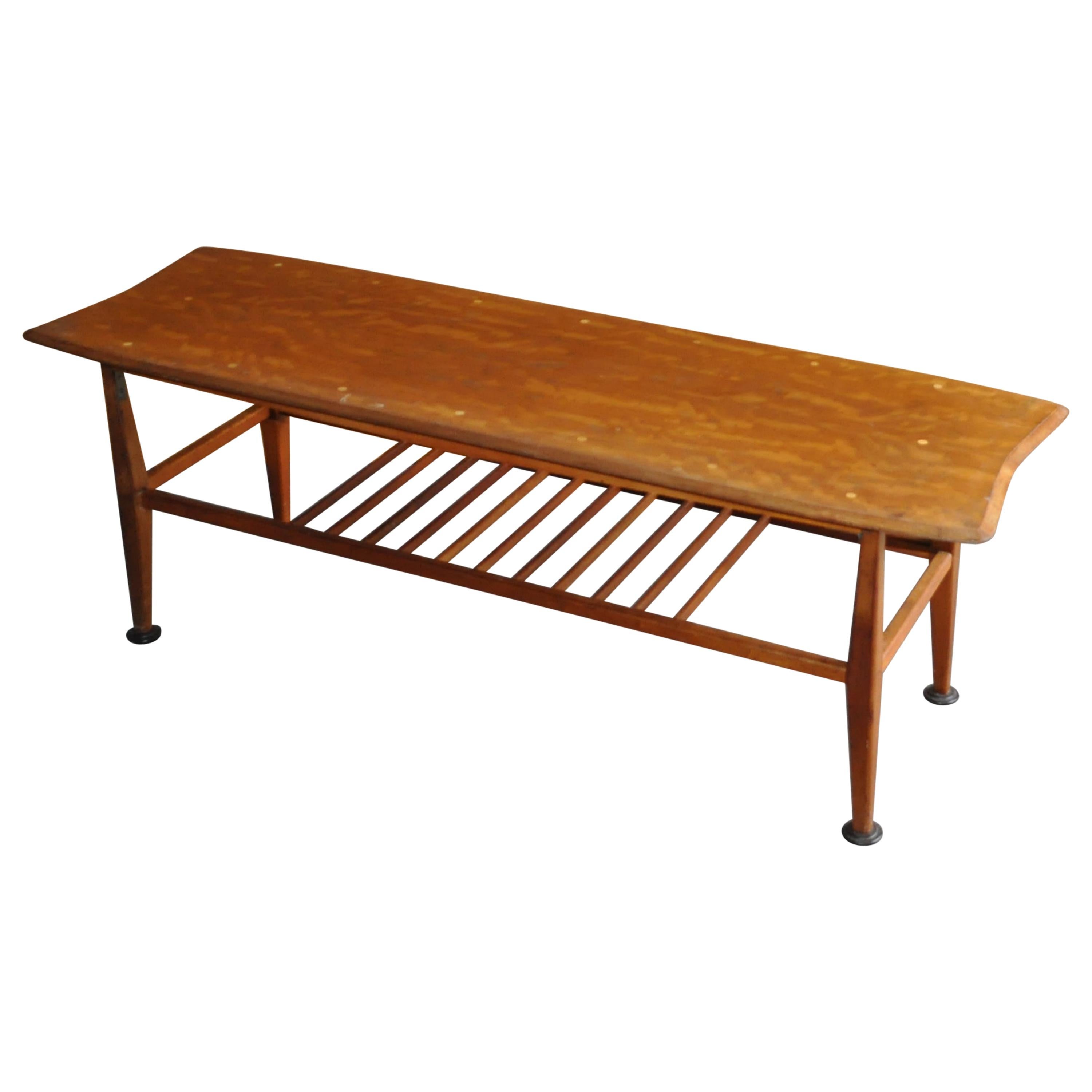 Midcentury Teak Coffee Table Low Long with Magazine Shelf For Sale