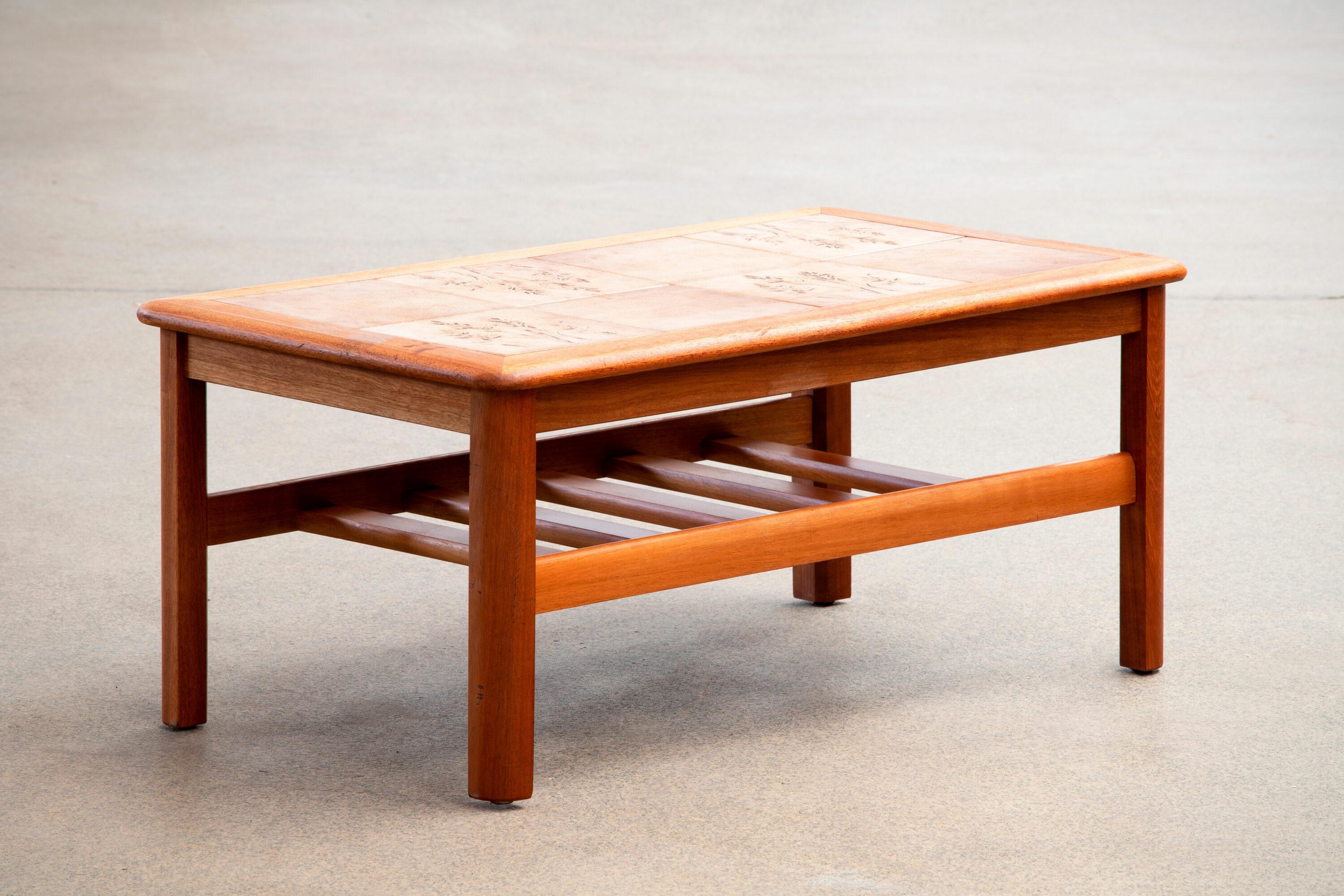 Mid-Century Modern Mid-Century Teak Coffee Table with Ceramic Details For Sale