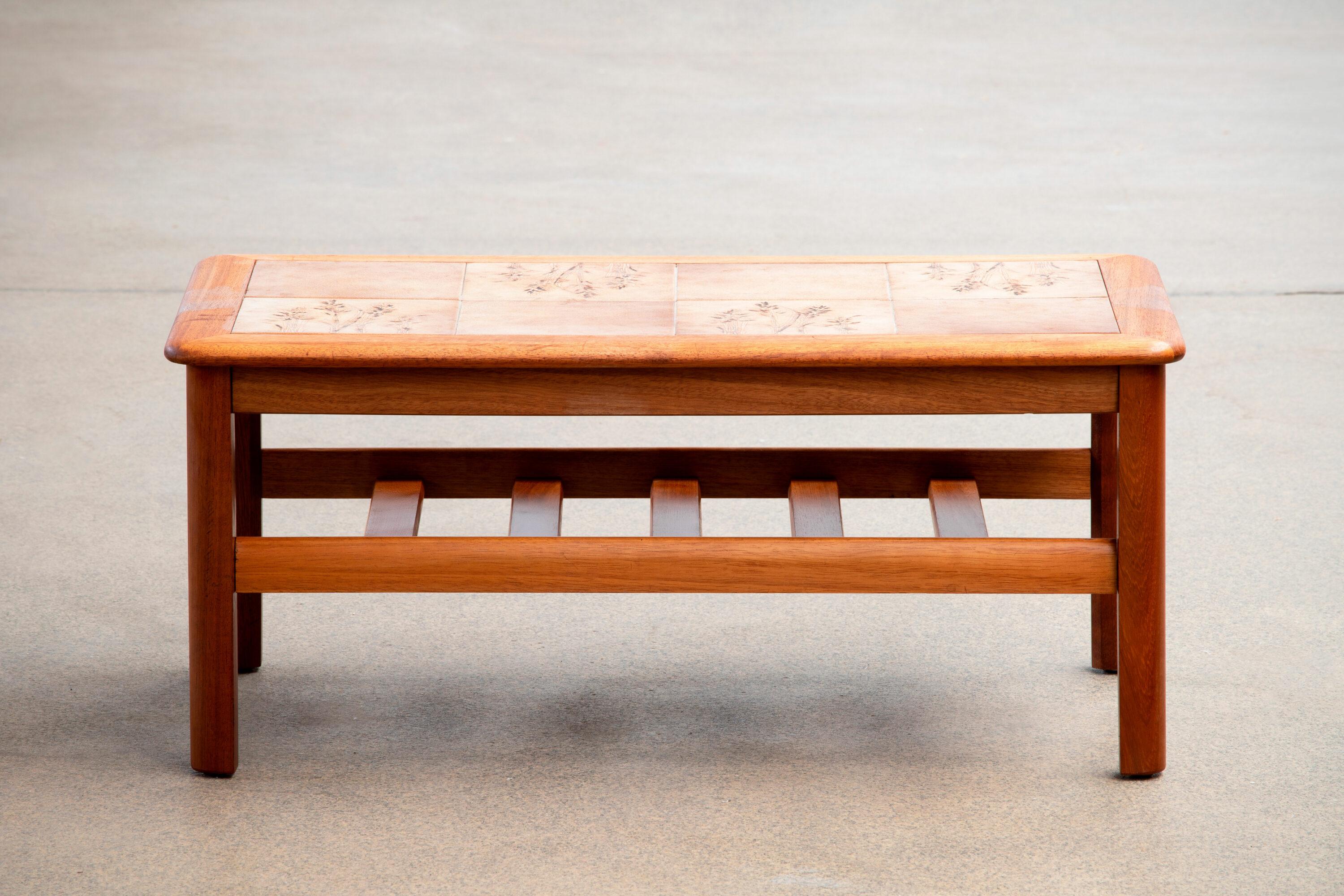 British Mid-Century Teak Coffee Table with Ceramic Details For Sale