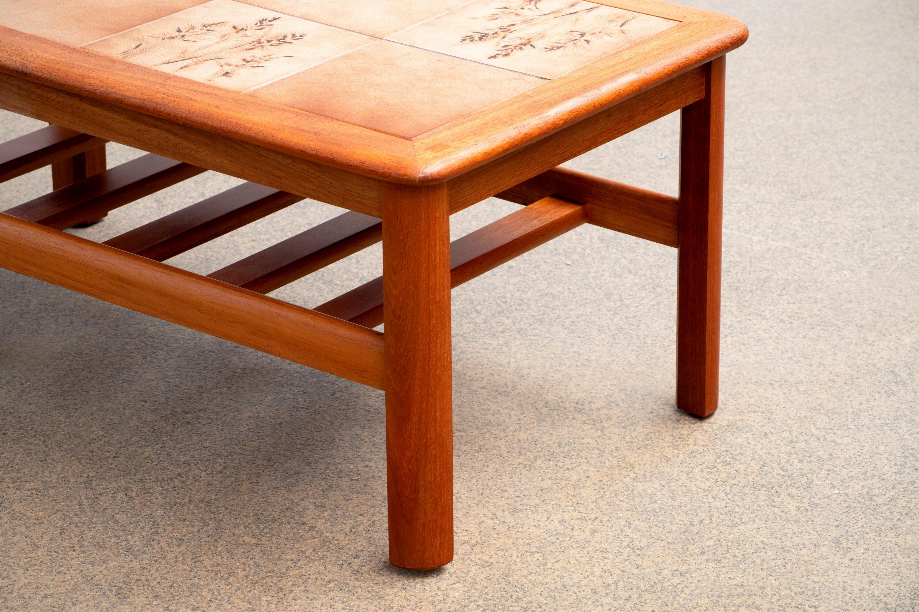 Mid-Century Teak Coffee Table with Ceramic Details For Sale 1