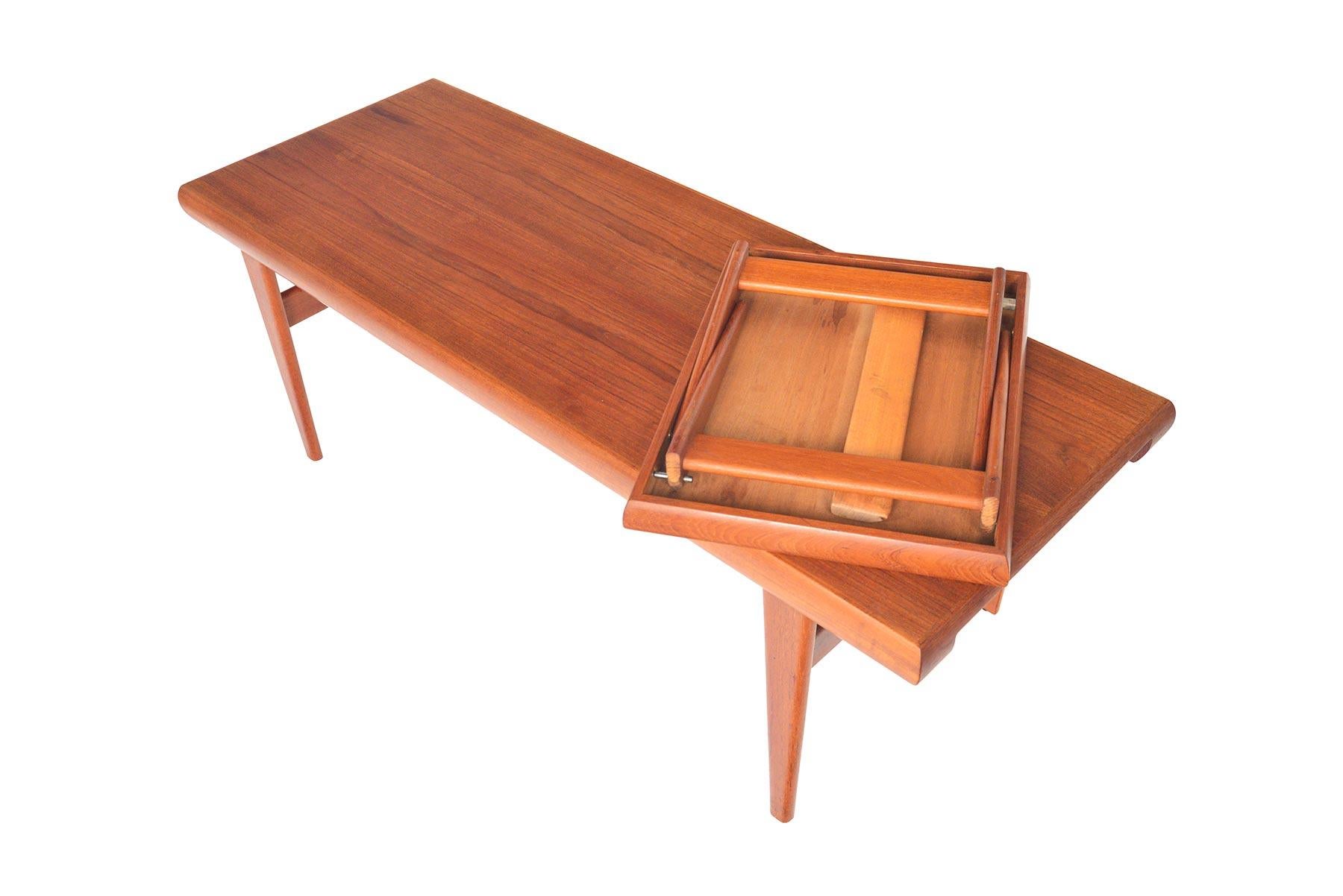 Midcentury Teak Coffee Table with Fold Out Side Table 4