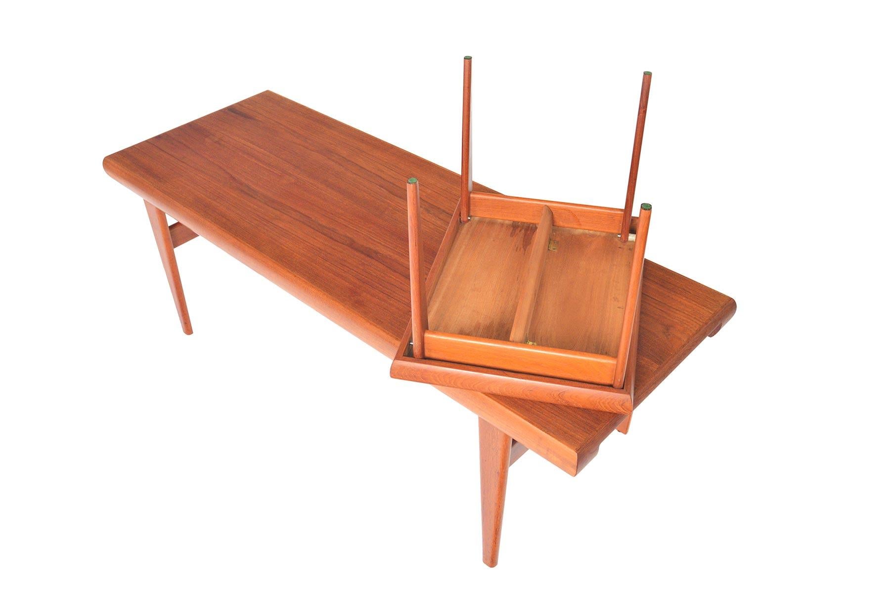 Midcentury Teak Coffee Table with Fold Out Side Table 5