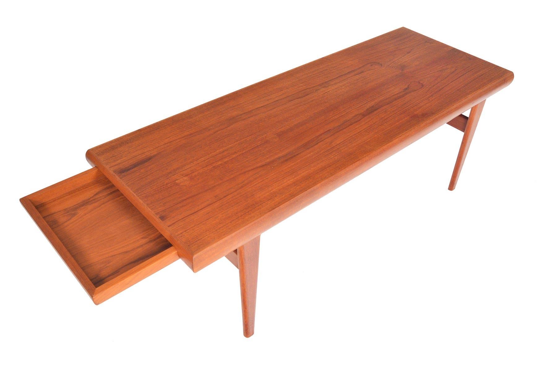 Scandinavian Modern Midcentury Teak Coffee Table with Fold Out Side Table