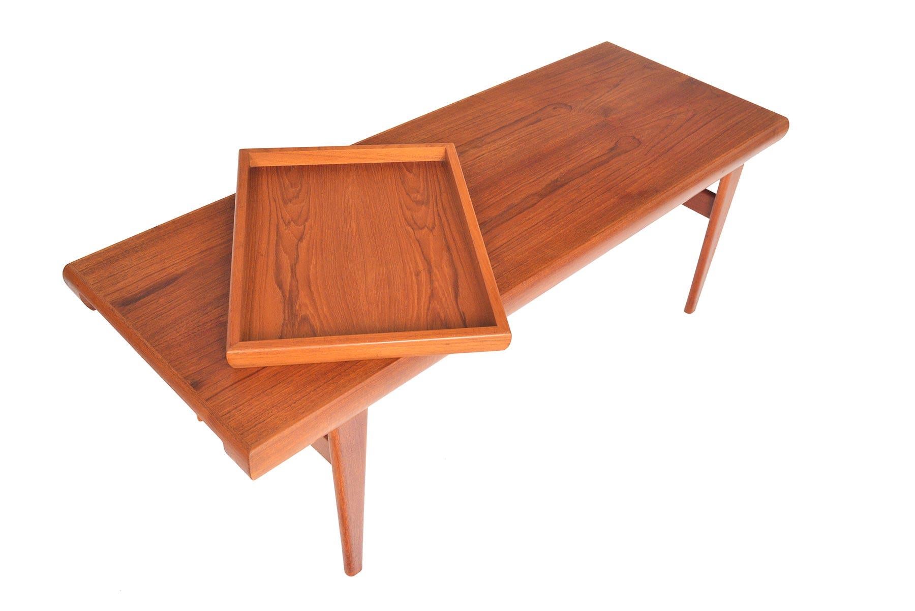 Danish Midcentury Teak Coffee Table with Fold Out Side Table