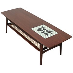 Midcentury Teak Coffee Table with Inset Mosaic Tile