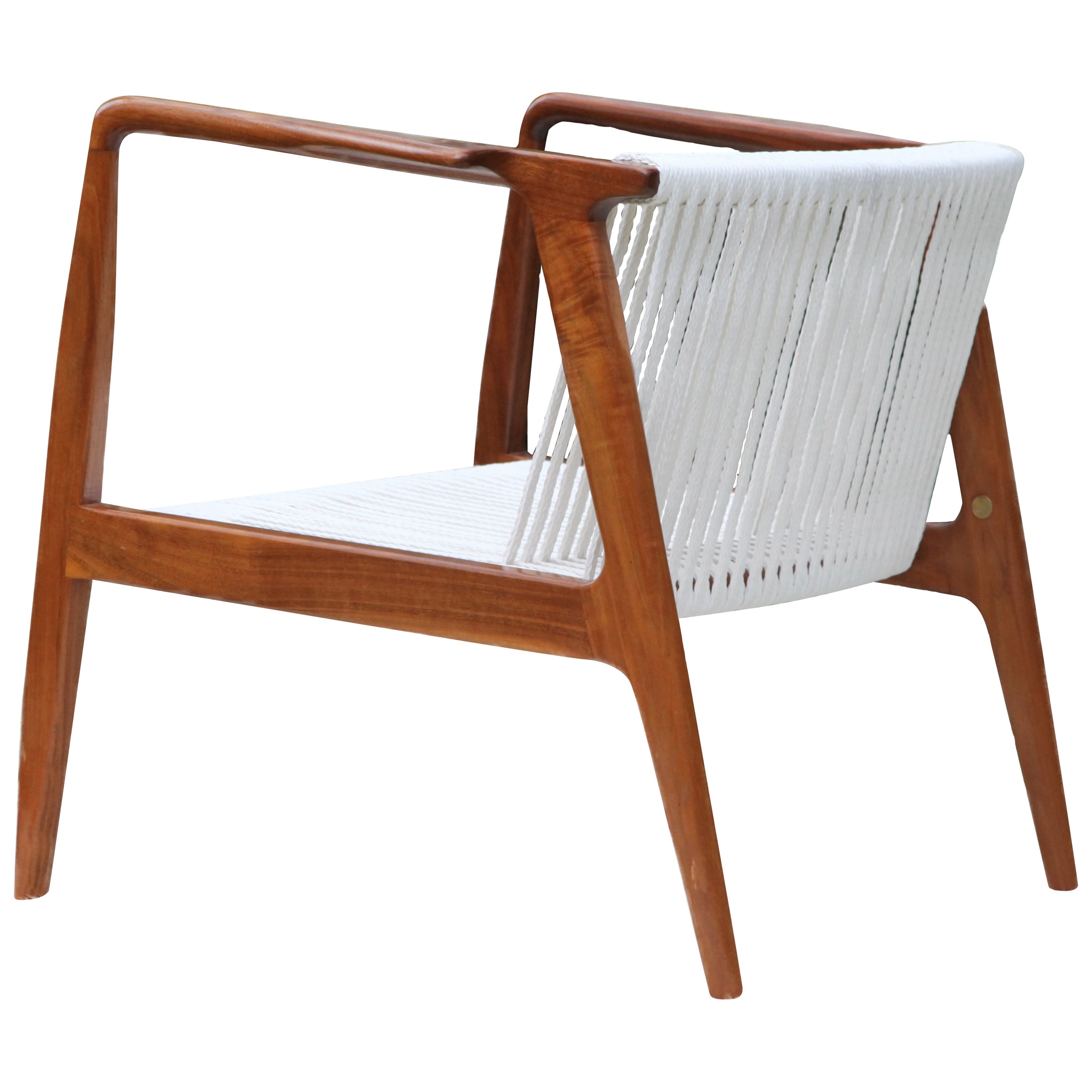 Silla de cuerda danesa de teca de mediados de siglo, años 60 en venta