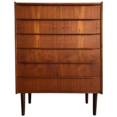 Vintage Midcentury Teak Danish Tallboy Dresser Chest of Drawers with Peg Legs