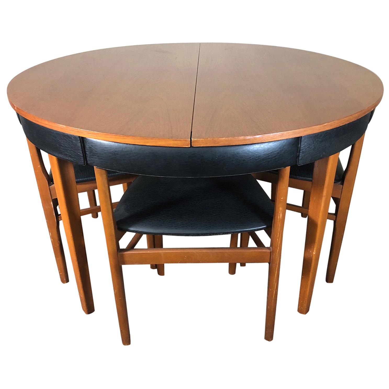 Midcentury Teak Dining Set by McIntosh Extending Table 4 Chairs Roundette For Sale