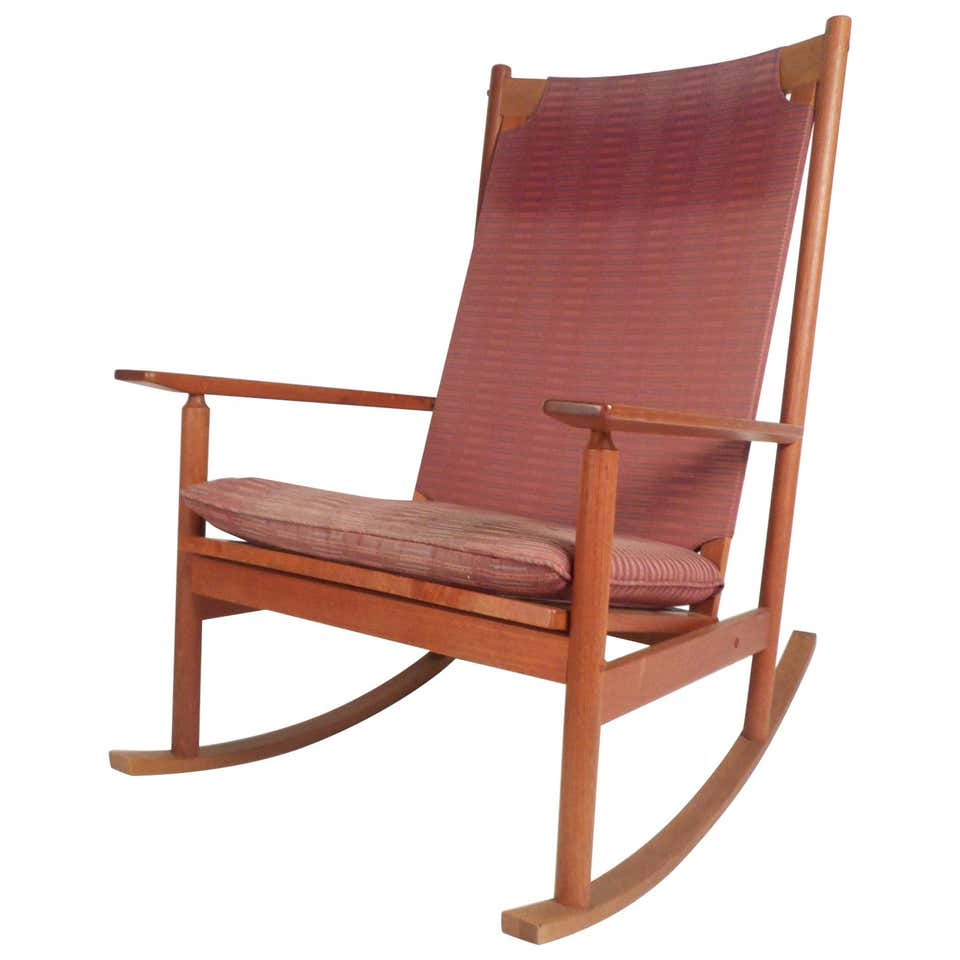 Sculptural Teak and Upholstered Danish Rocking Chair at 1stdibs