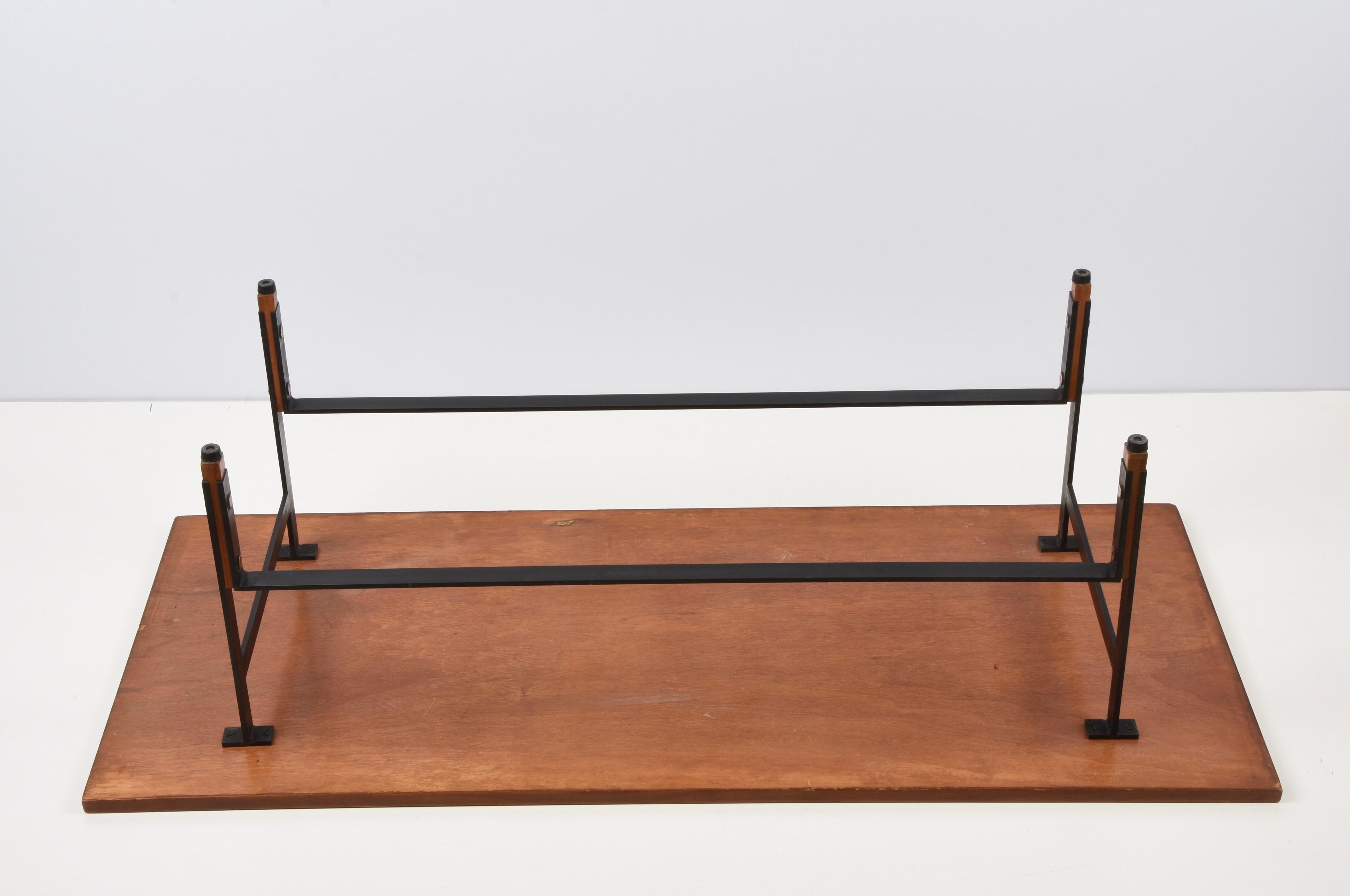 Midcentury Teak, Enamelled Iron and Brass Italian Coffee Table, 1960s For Sale 3