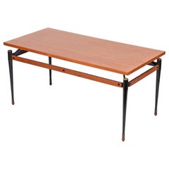 Midcentury Teak, Enamelled Iron and Brass Italian Coffee Table, Cavatorta 1960s