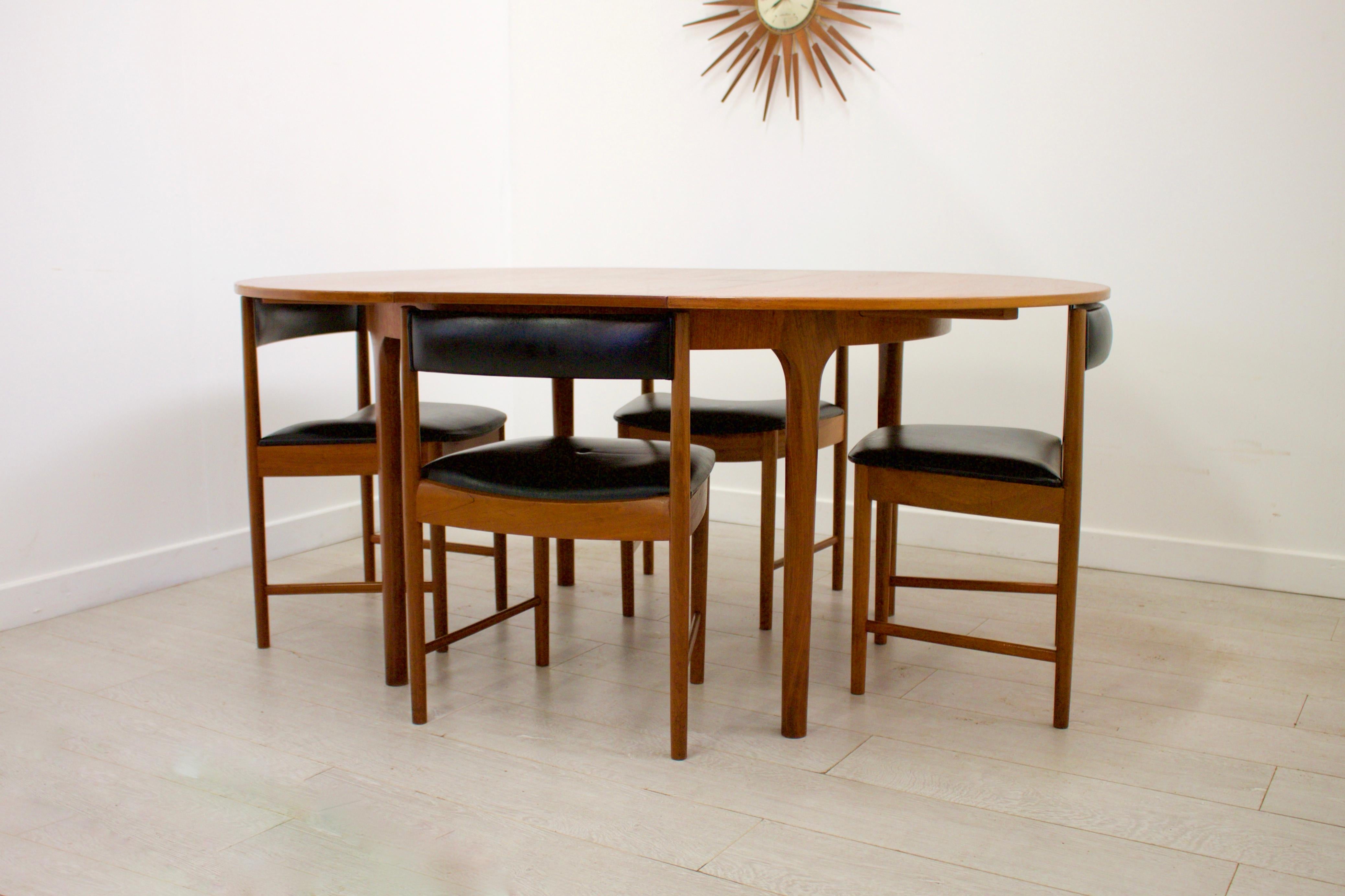 Veneer Midcentury Teak Extendable Dining Table with 4 Chairs from McIntosh, 1960s