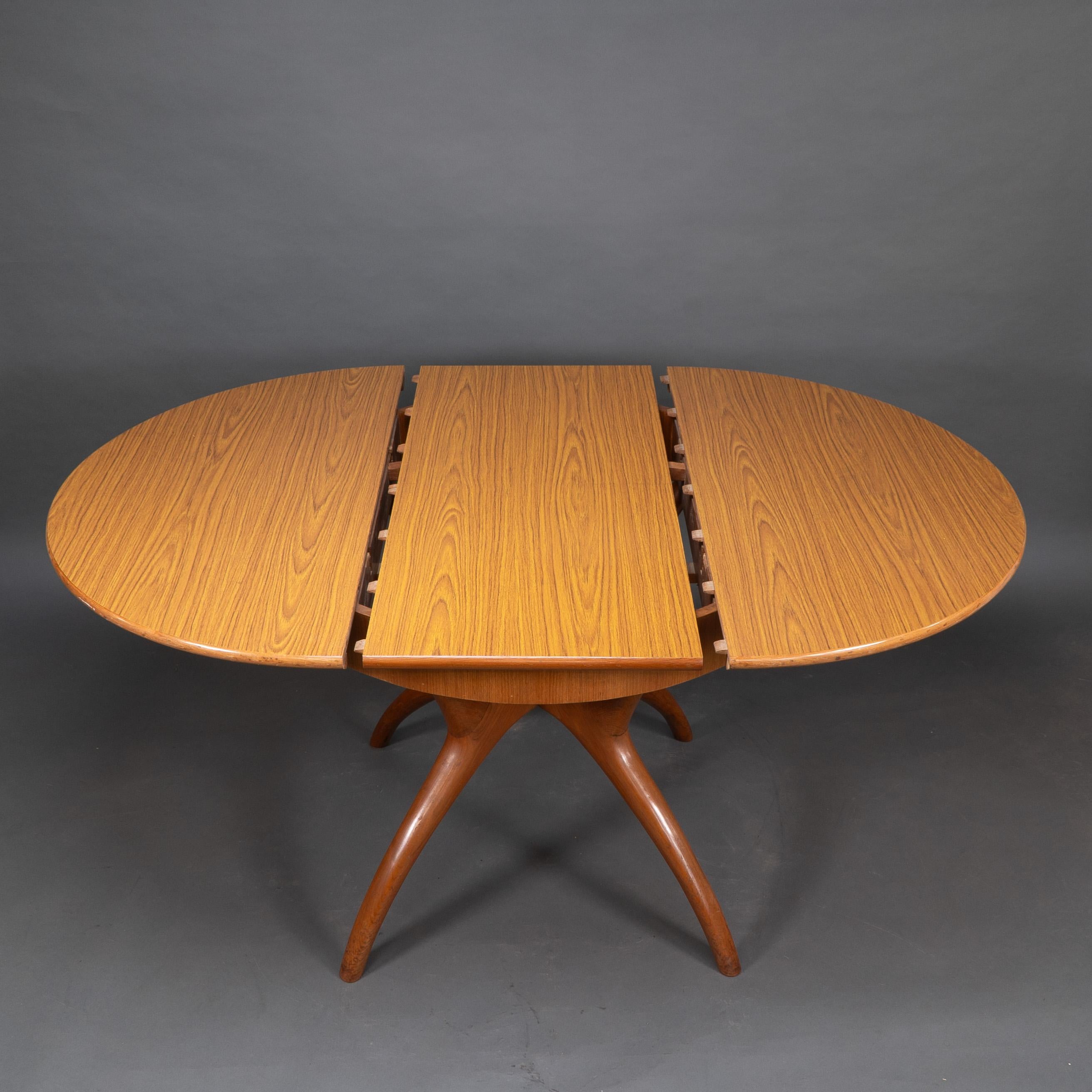 Midcentury Teak Extending Dining Table with Organic Style Cross Frame Legs For Sale 3