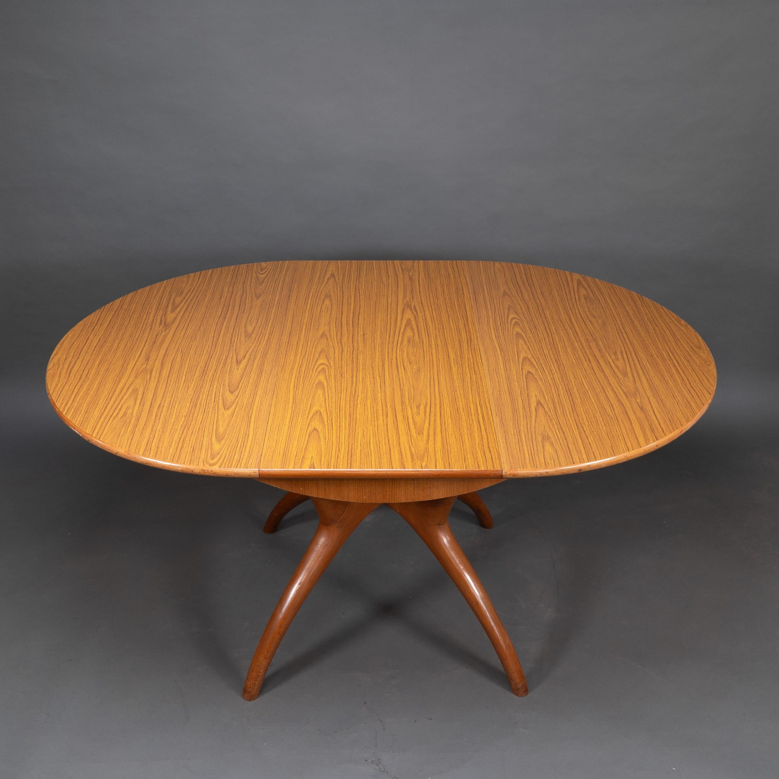 Midcentury Teak Extending Dining Table with Organic Style Cross Frame Legs For Sale 4