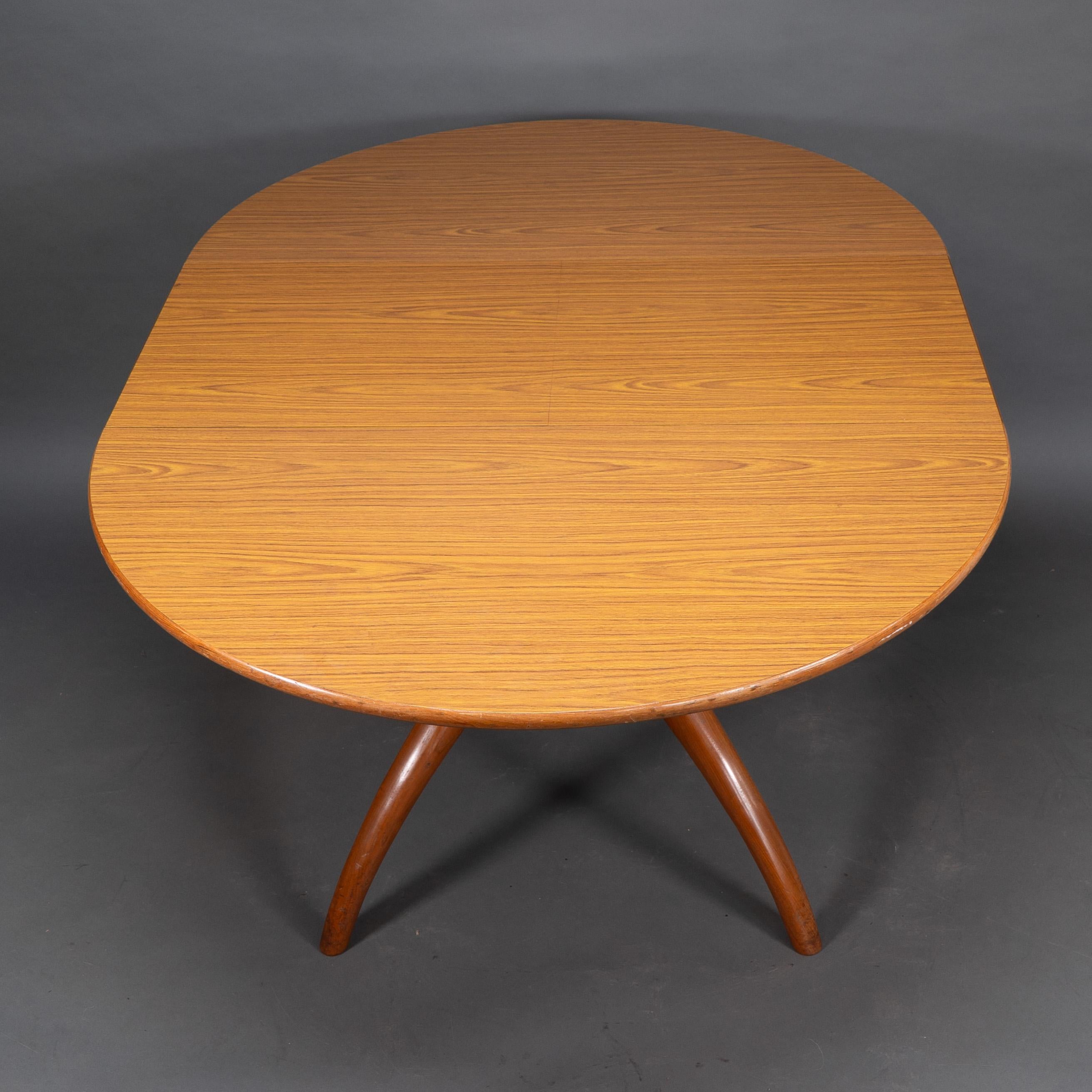 Midcentury Teak Extending Dining Table with Organic Style Cross Frame Legs For Sale 5