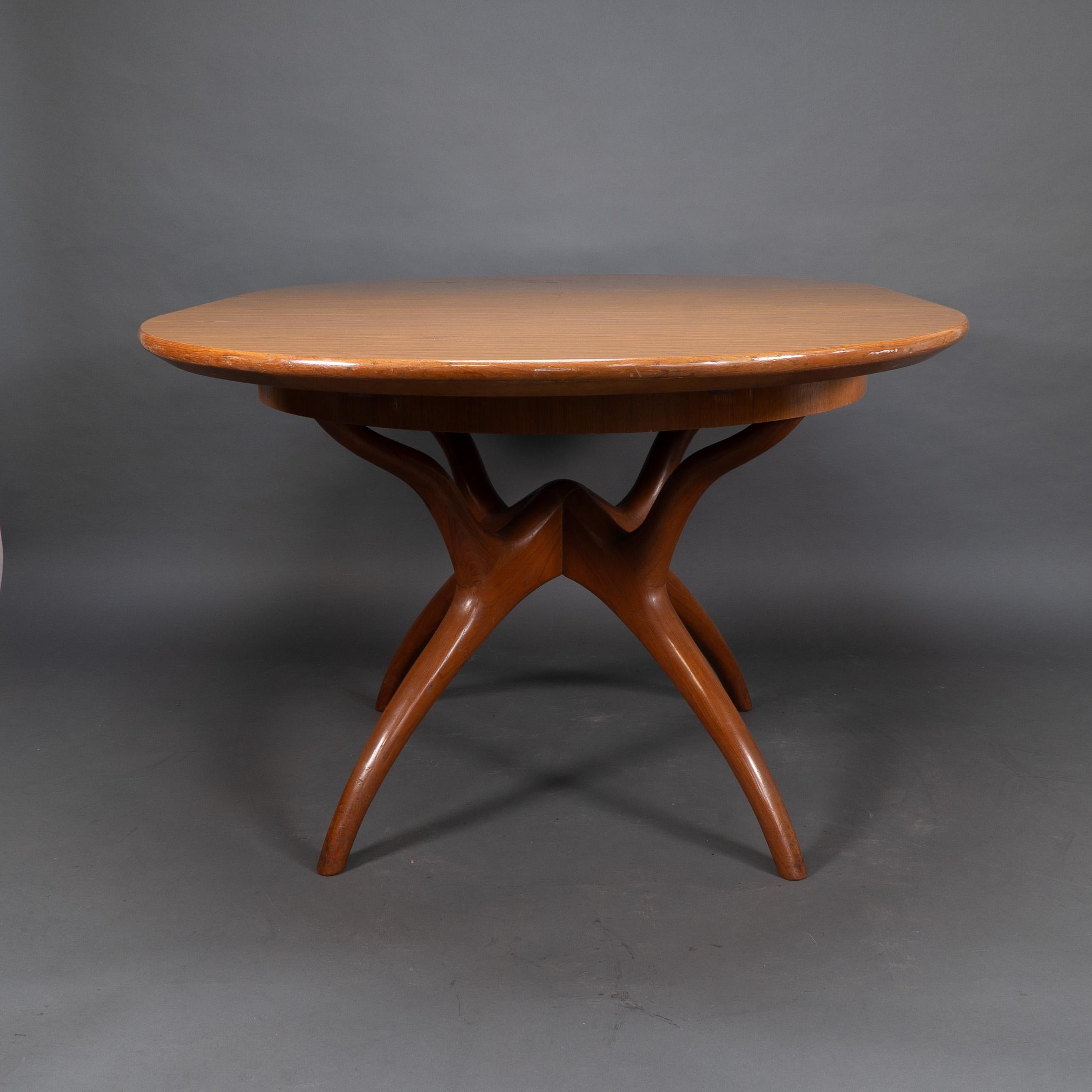 Midcentury Teak Extending Dining Table with Organic Style Cross Frame Legs For Sale 6