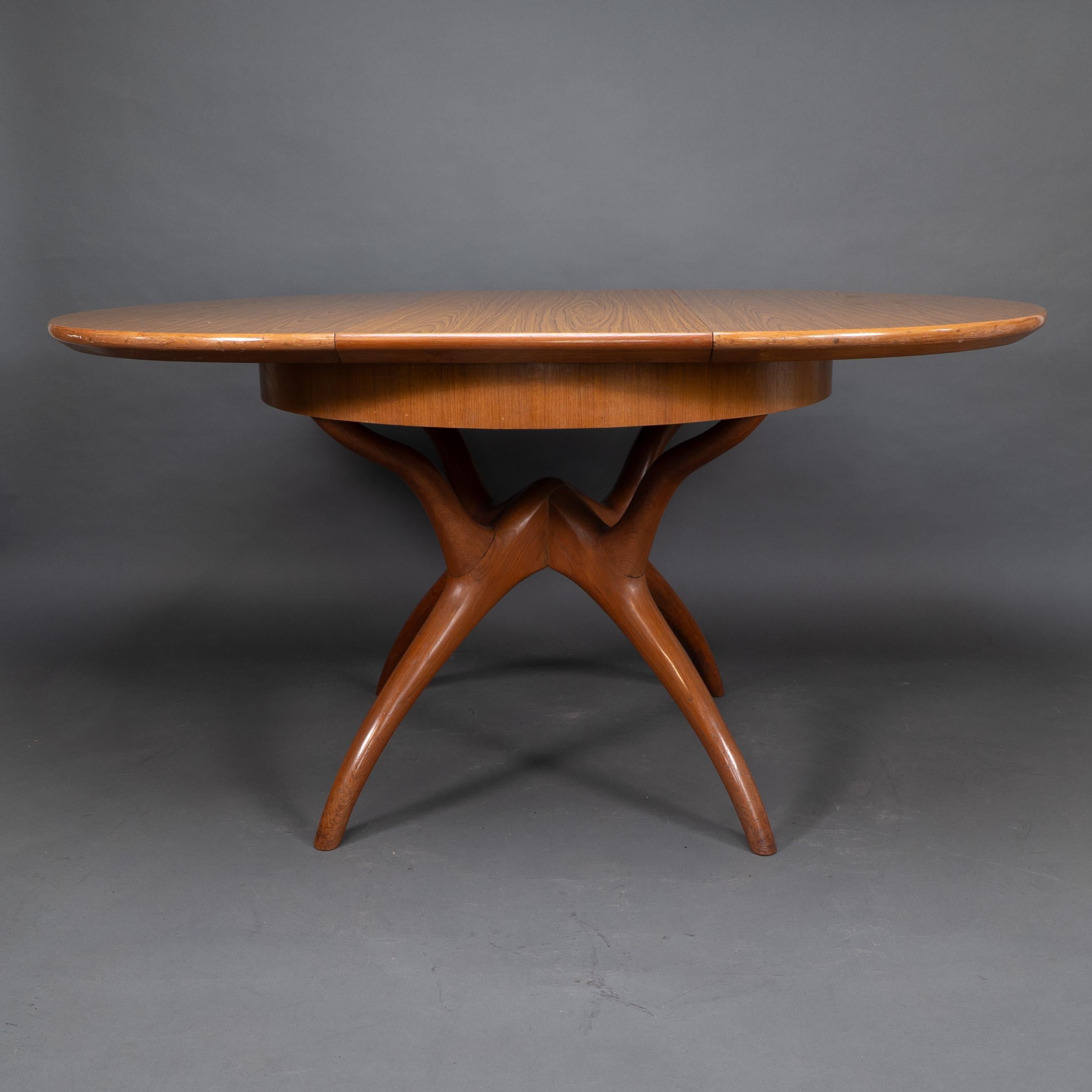Midcentury Teak Extending Dining Table with Organic Style Cross Frame Legs For Sale 7