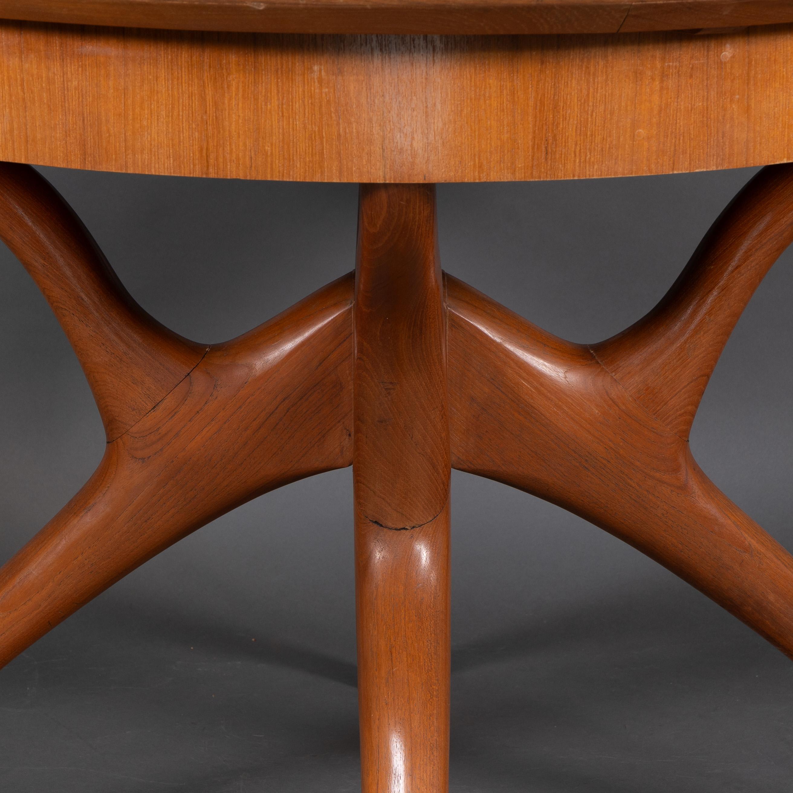 Midcentury Teak Extending Dining Table with Organic Style Cross Frame Legs For Sale 10