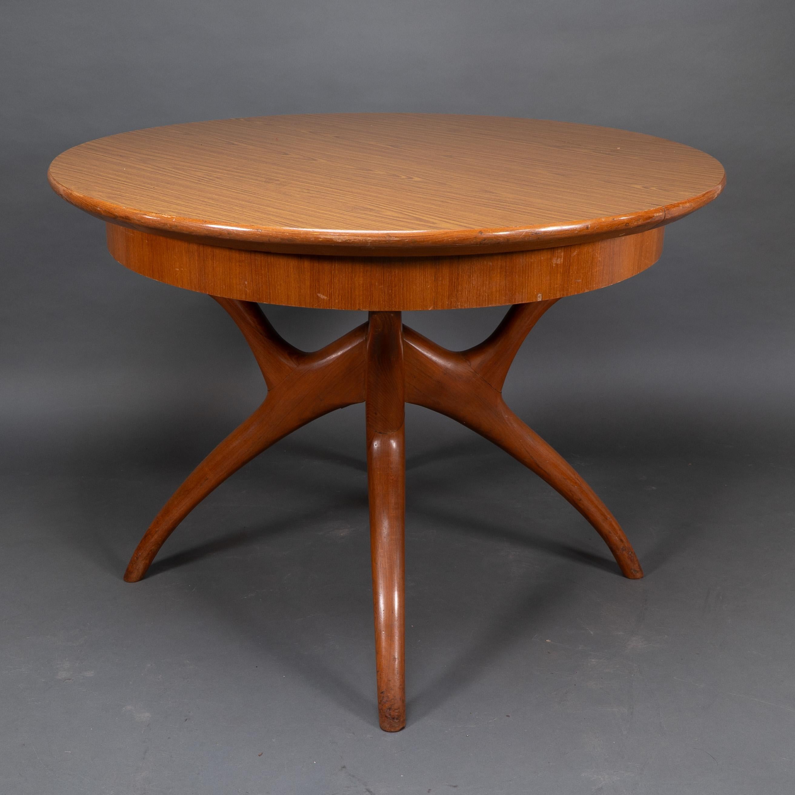 Danish Midcentury Teak Extending Dining Table with Organic Style Cross Frame Legs For Sale