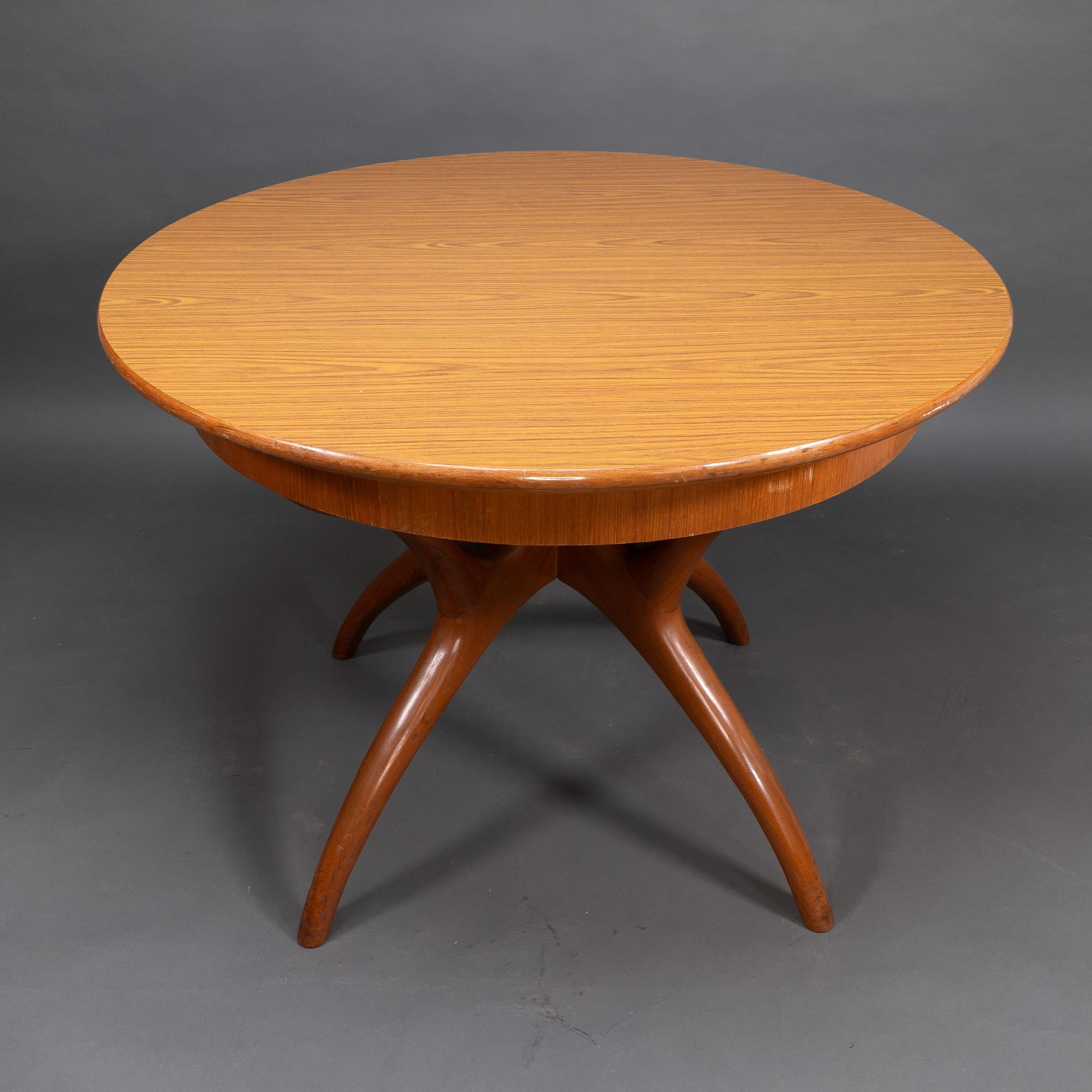 Hand-Crafted Midcentury Teak Extending Dining Table with Organic Style Cross Frame Legs For Sale