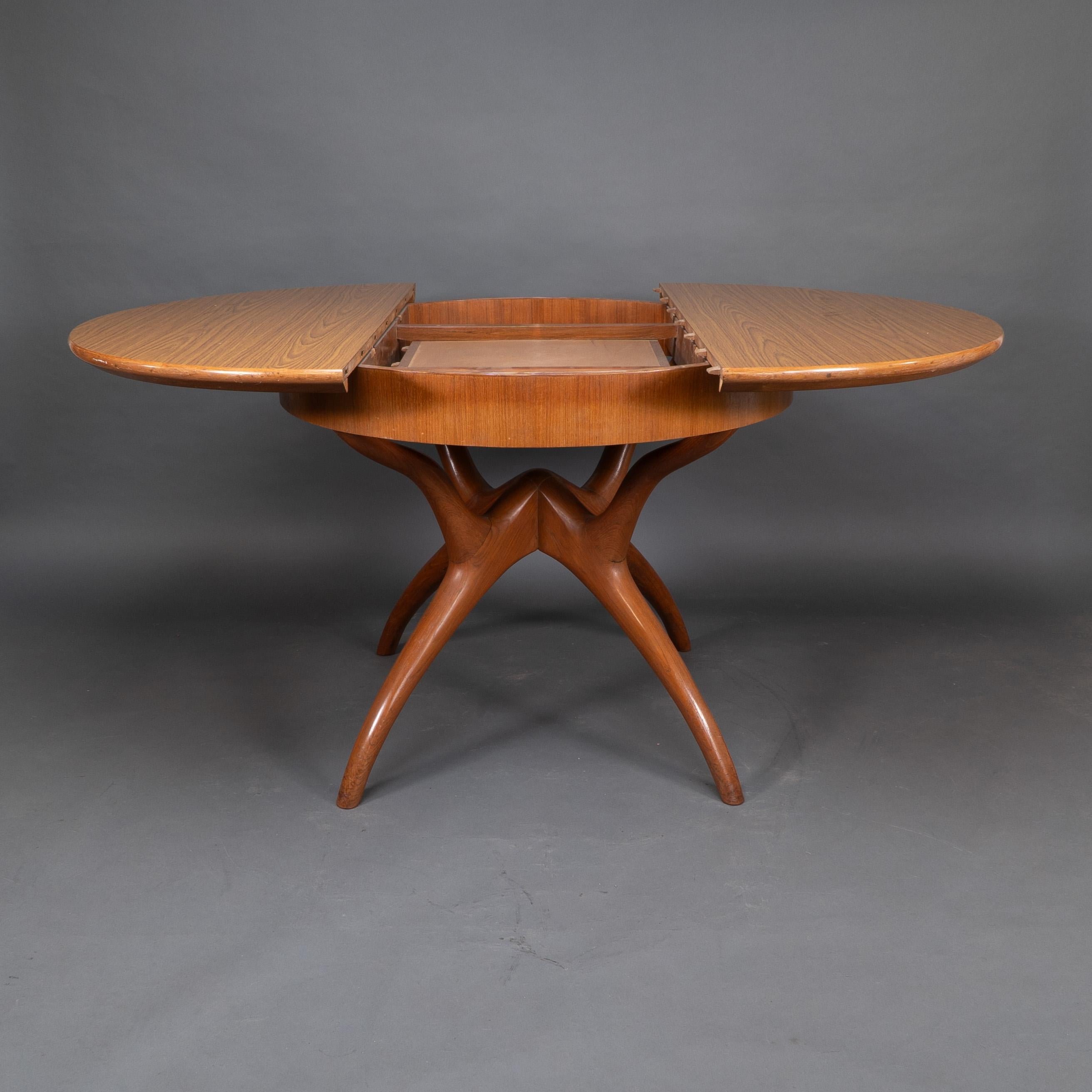 Midcentury Teak Extending Dining Table with Organic Style Cross Frame Legs In Good Condition For Sale In London, GB