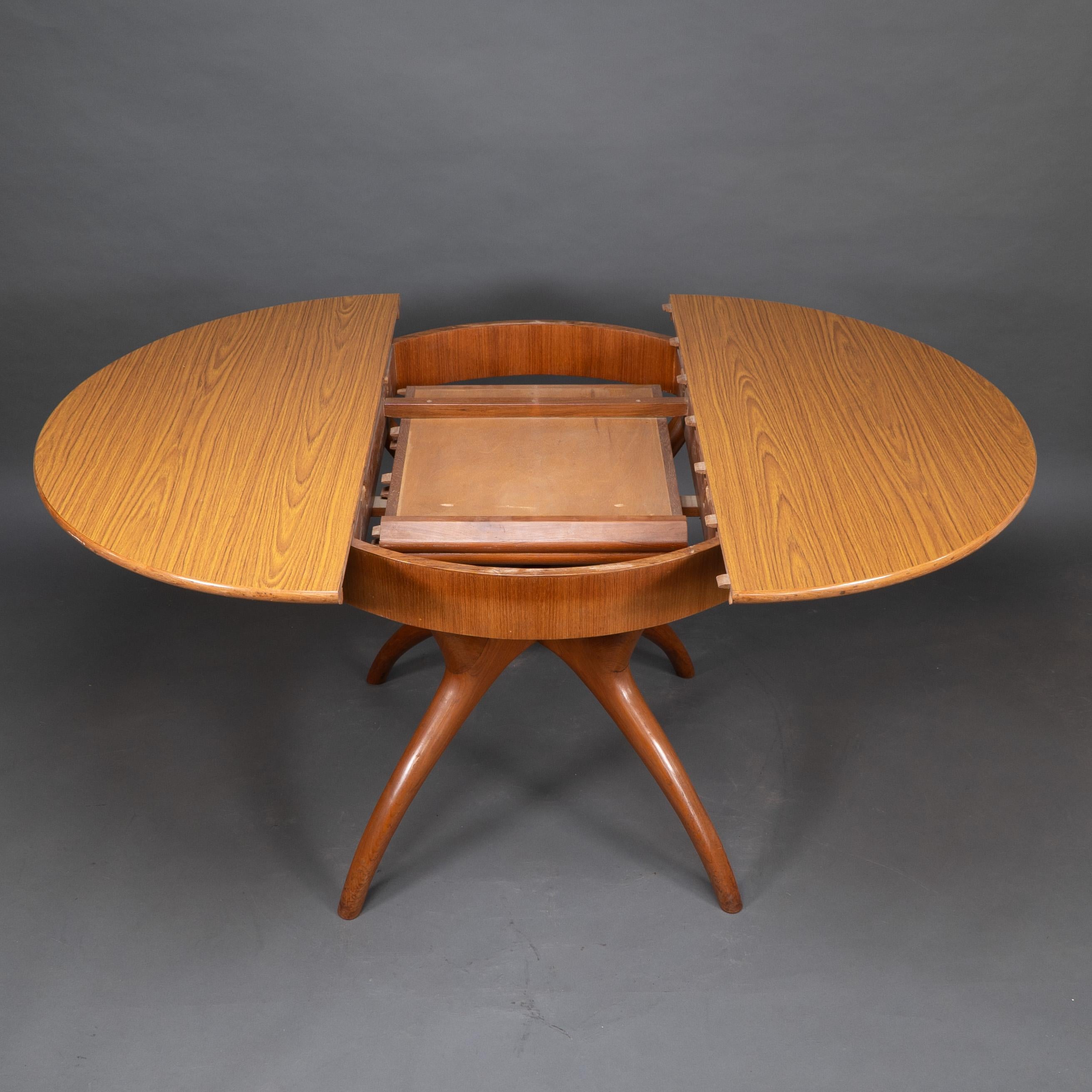 Late 20th Century Midcentury Teak Extending Dining Table with Organic Style Cross Frame Legs For Sale
