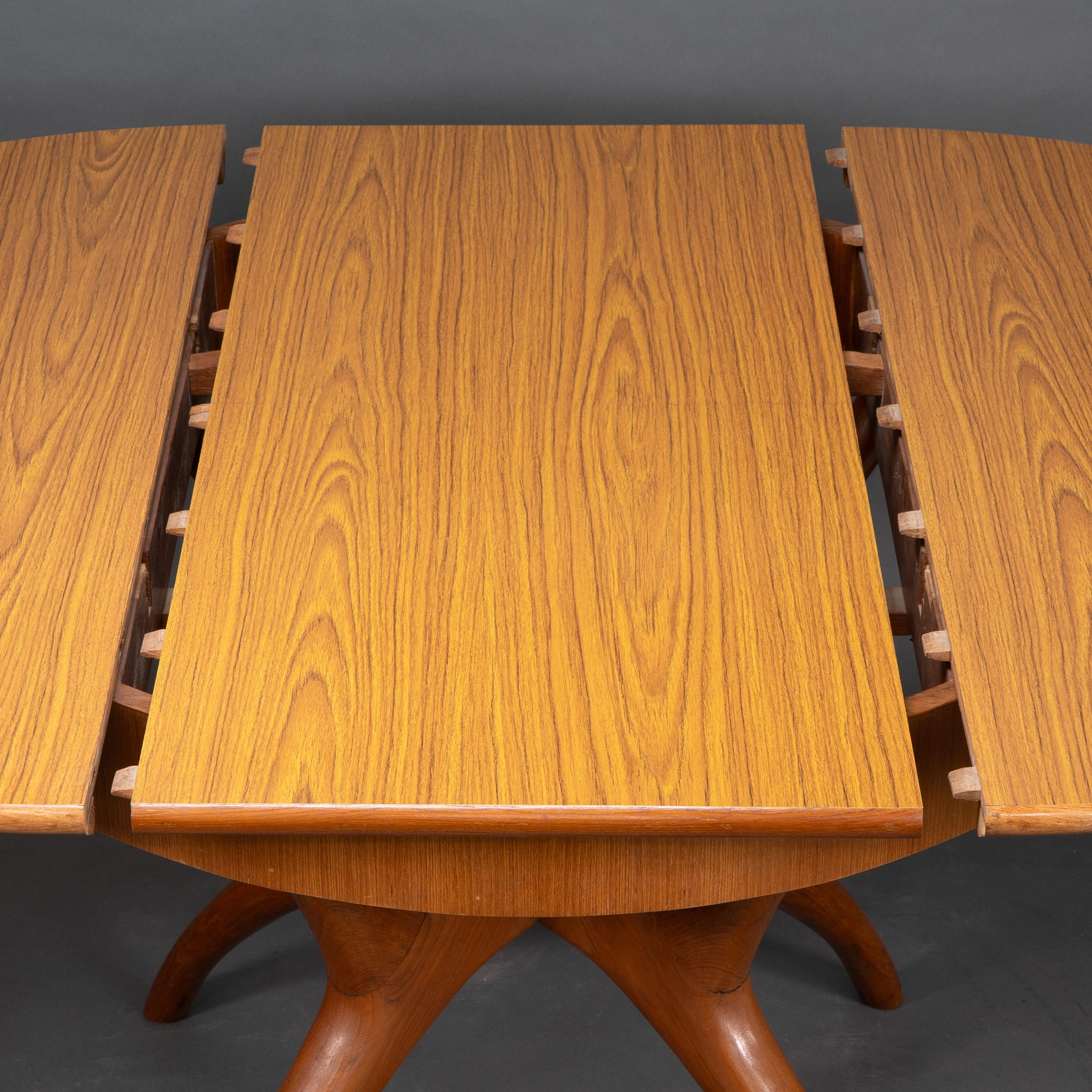 Midcentury Teak Extending Dining Table with Organic Style Cross Frame Legs For Sale 2