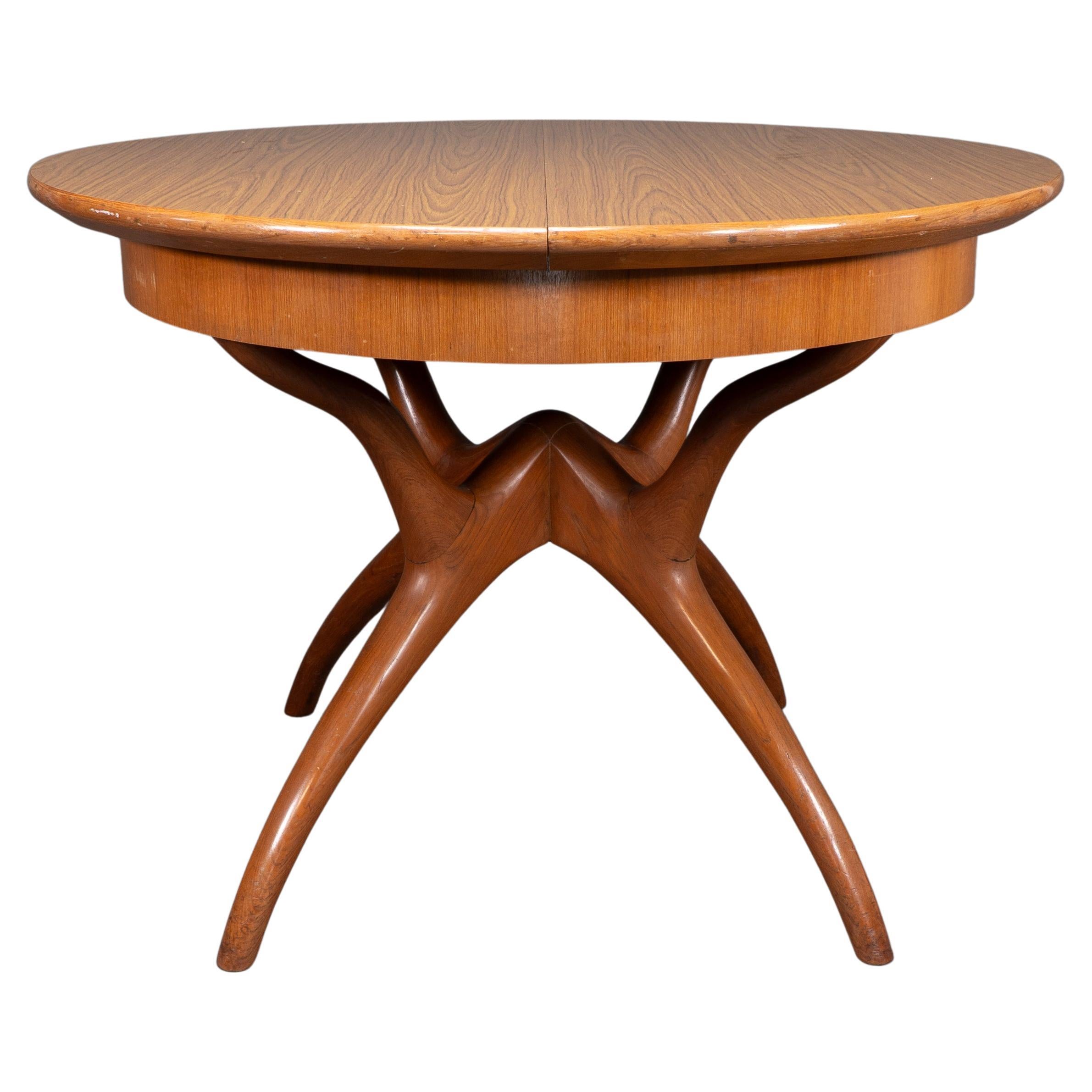 Midcentury Teak Extending Dining Table with Organic Style Cross Frame Legs For Sale