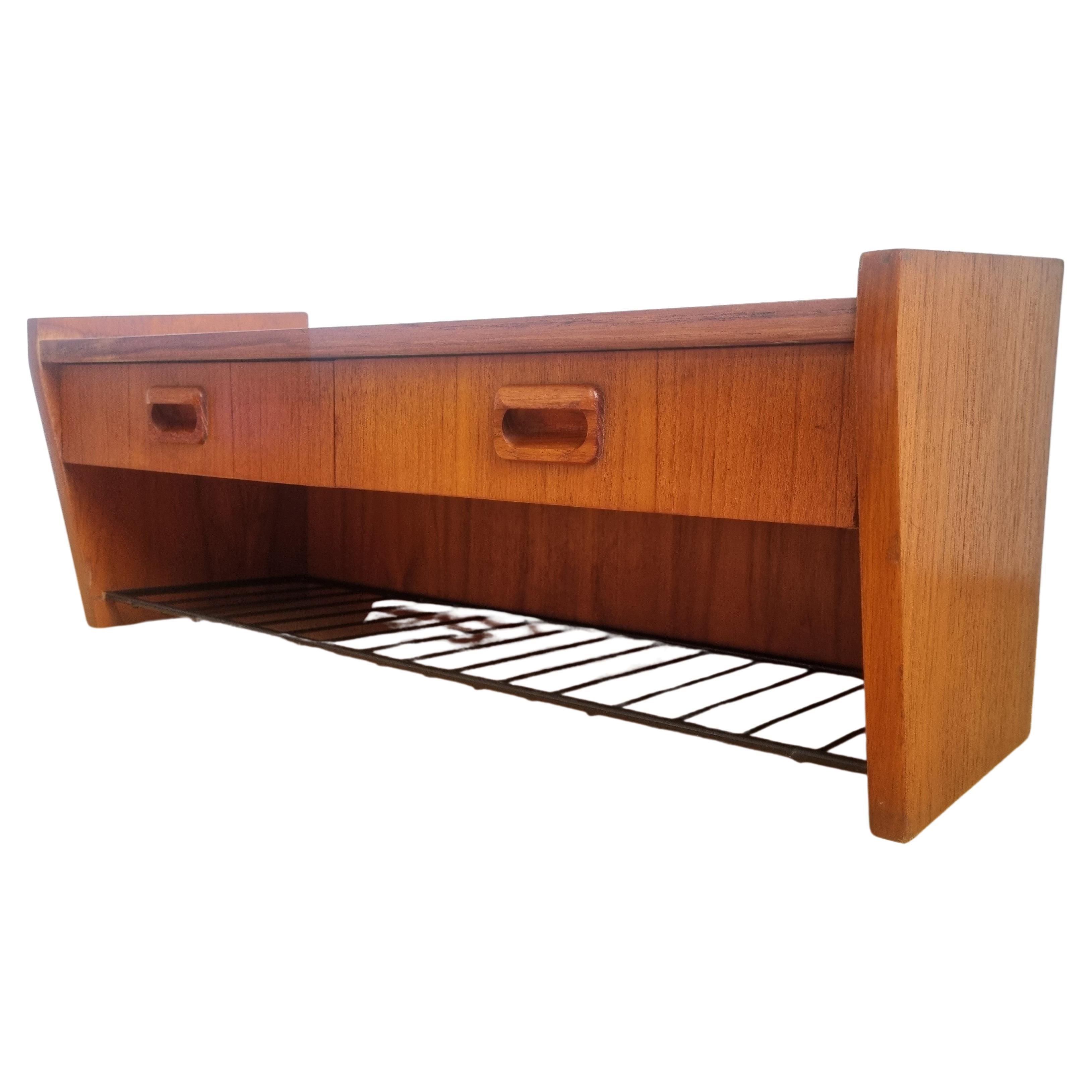 MidCentury Modern Tapley Teak Wall Mounted Floating Shelf and Bar
