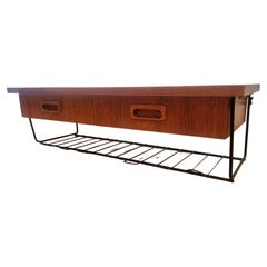 Midcentury Teak Floating Wall Shelf with Drawers, Denmark, 1960s