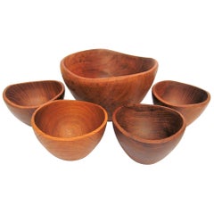 Midcentury Teak Hand-Turned Sculptural Bowl Set