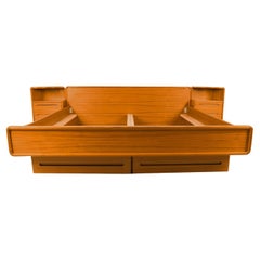 Midcentury Teak King Platform Storage Bed and Nightstands