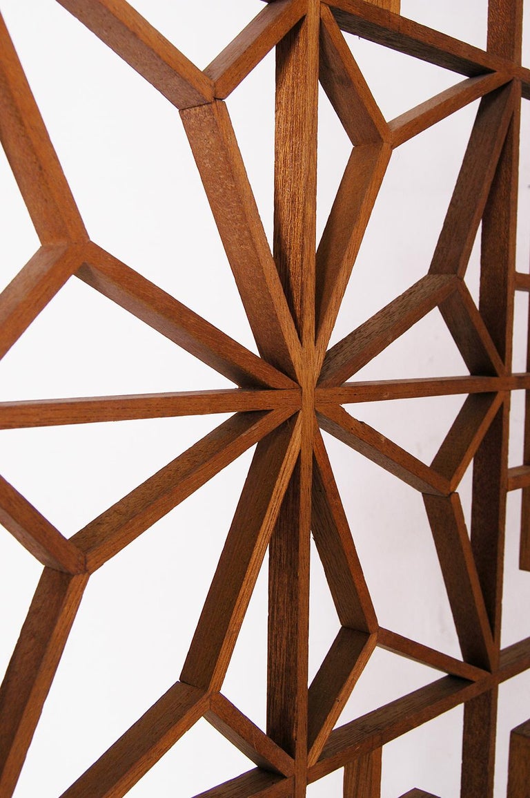 Midcentury Teak Kumiko Folding Screen Room Divider Japanese Art