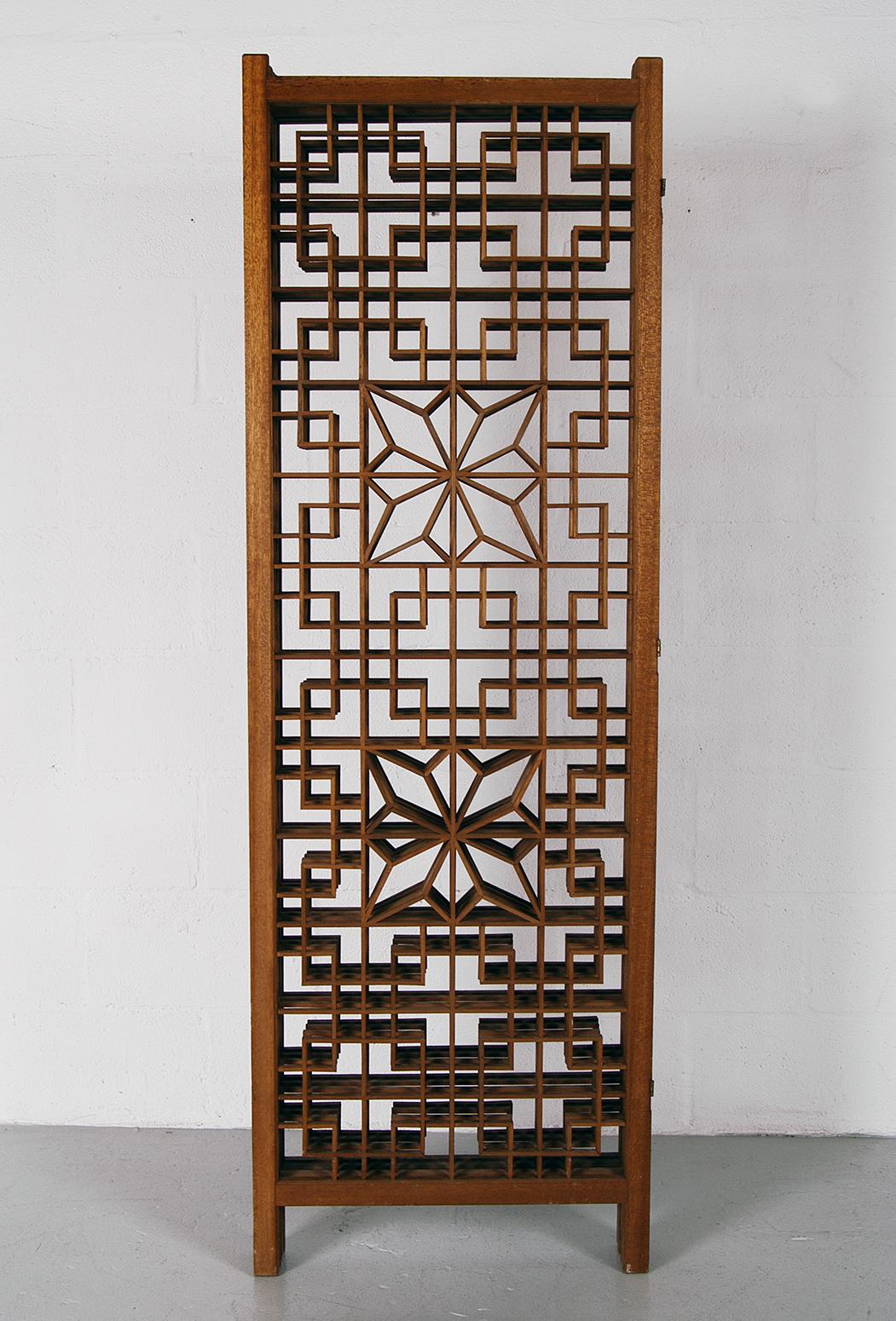 Midcentury Teak Kumiko Folding Screen Room Divider Japanese Art Latticework 4